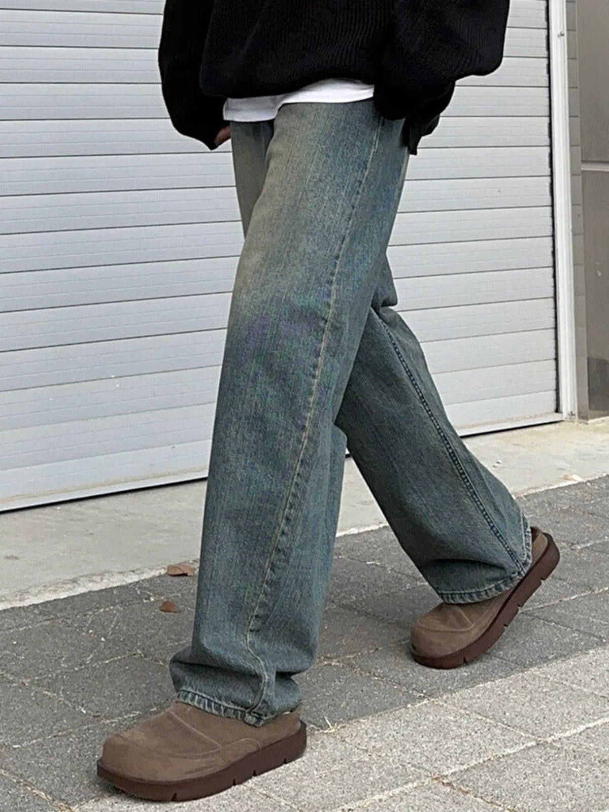 Vintage Faded Gray Wide Leg Denim Jeans, Relaxed Fit Jeans Size US 32 / EU 48 - 4 Thumbnail
