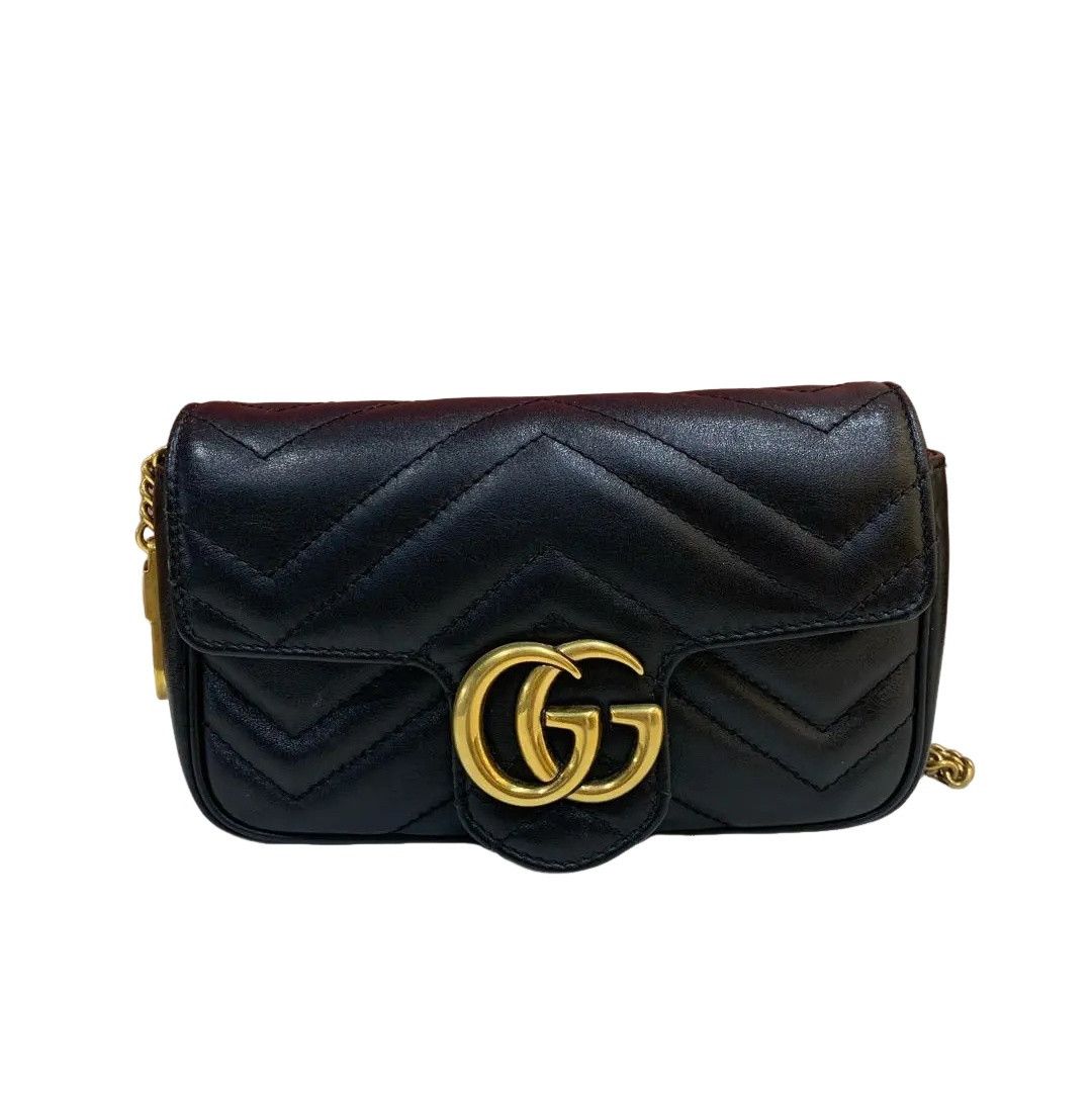 Gucci Gucci GG Marmont Black Leather Quilted Chain Shoulder Bag Size ONE SIZE - 1 Thumbnail