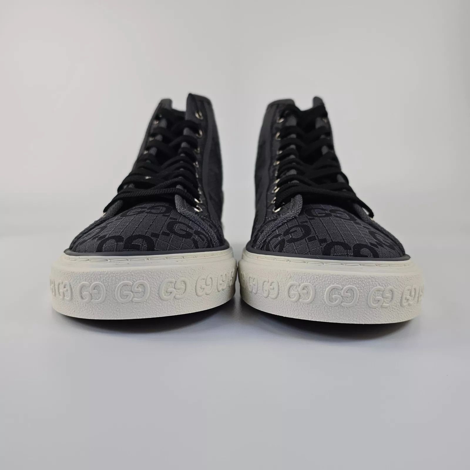 GUCCI Tennis 1977 Men's Black/Gray GG High Top Sneakers New