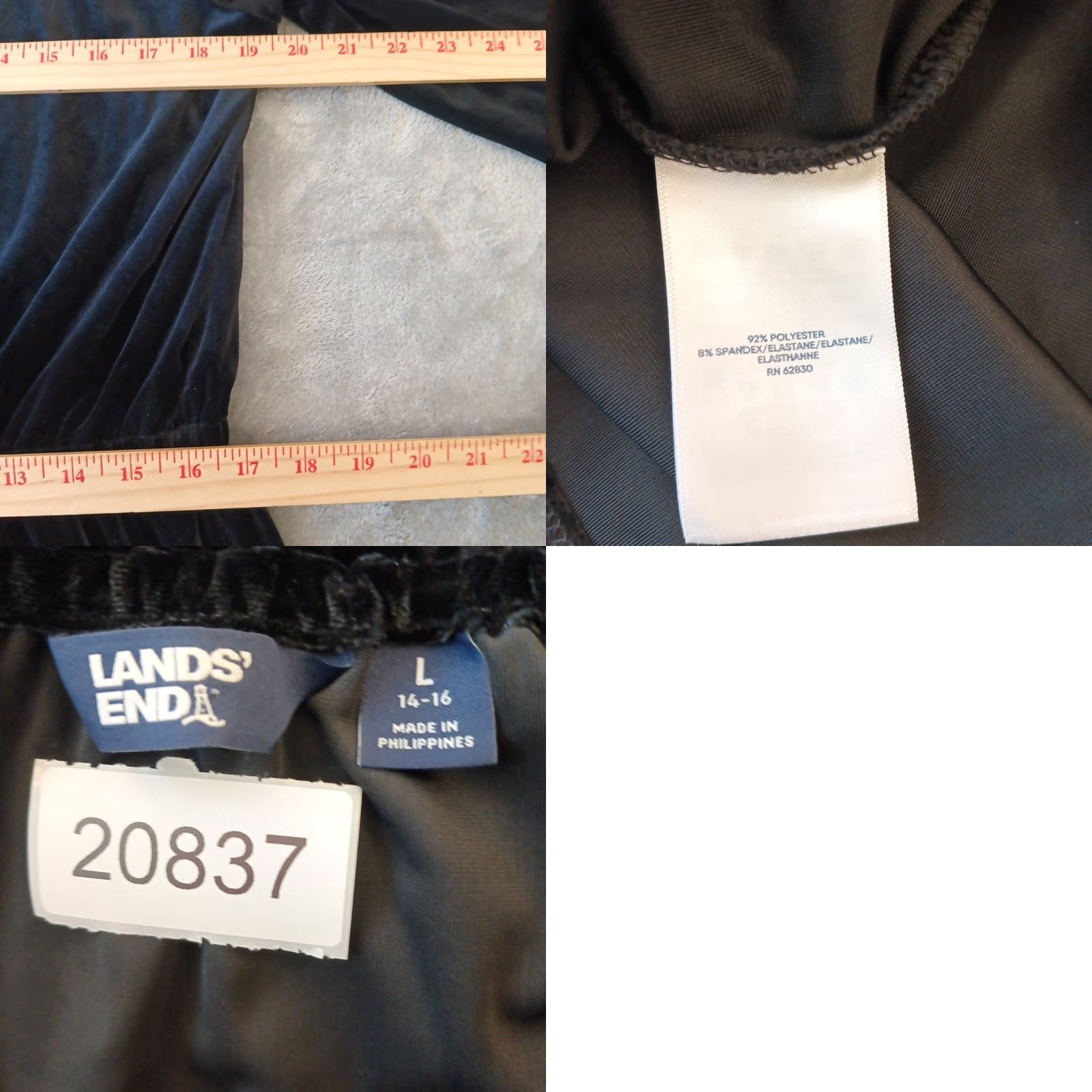 Lands' End Lands' End Fit Flare Dress L Black Velour Long Sleeve Midi Pullover Dress Women Regular Size L Black Velour Stretch Elastic Waist Size L / US 10 / IT 46 - 8 Thumbnail