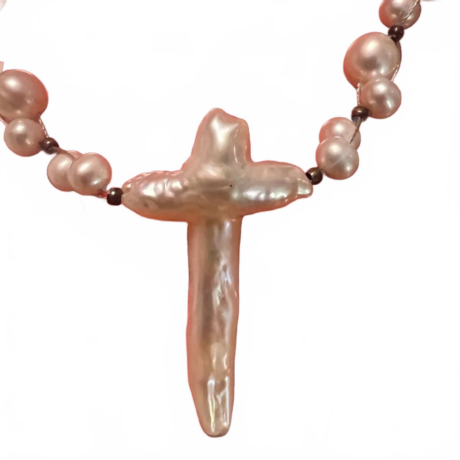 The Unbranded Brand Fresh Water Pearl Cross Pendant Necklace Size ONE SIZE - 3 Thumbnail