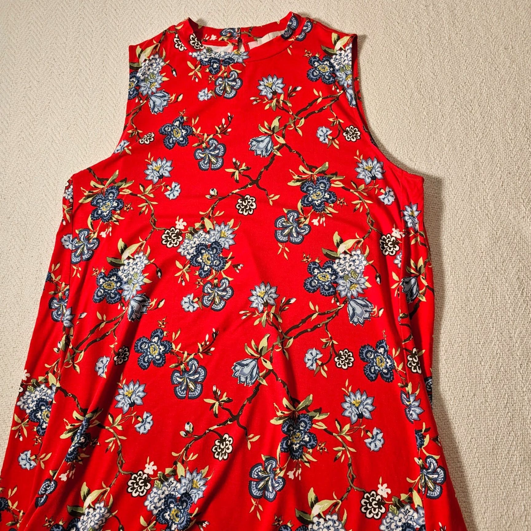 Loft LOFT Dress Knit Floral Sleeveless Mock Neck Long Length Red L Casual Sundress Womens Size L / US 10 / IT 46 - 7 Thumbnail