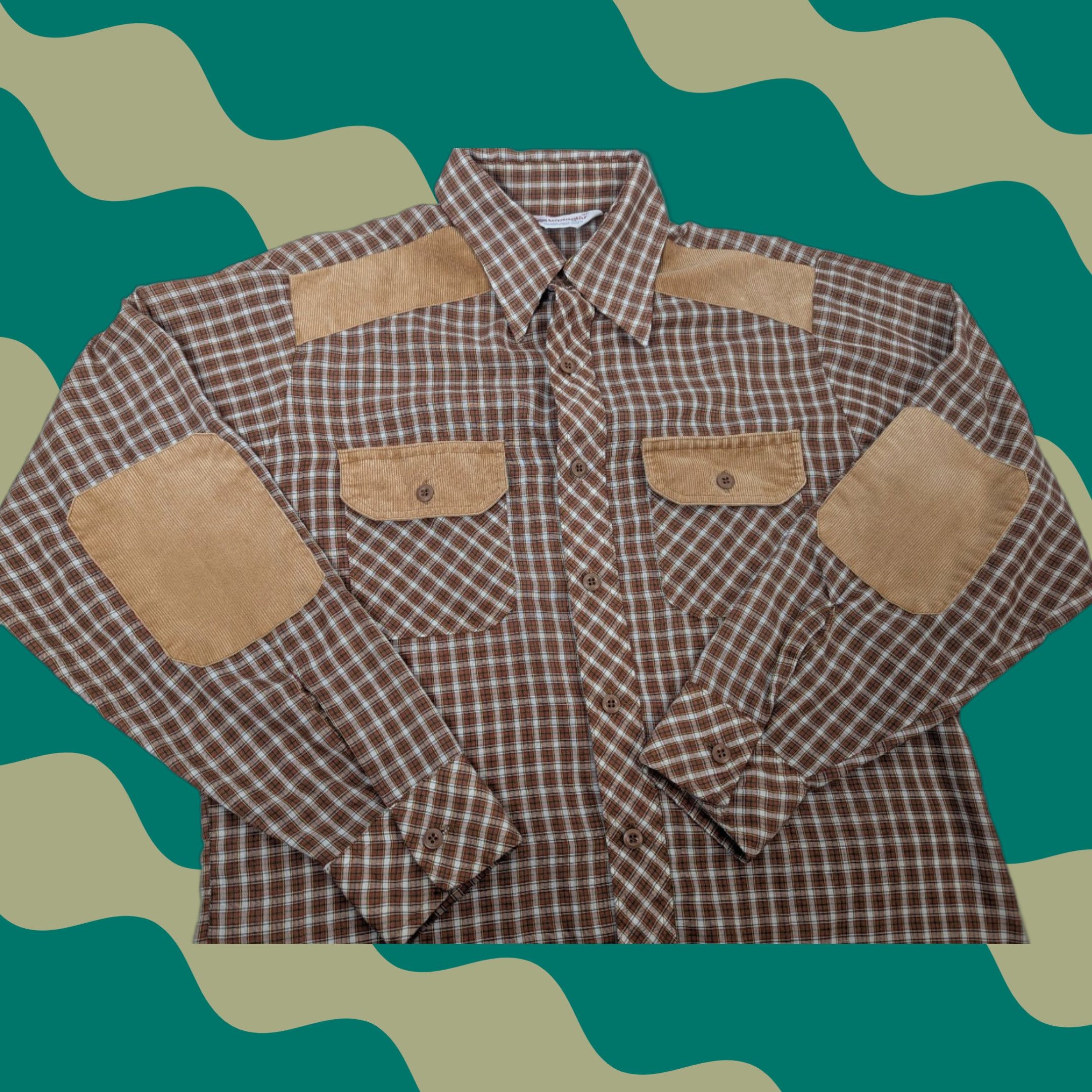 Wrangler VINTAGE Wrangler Shirt Western Plaid Corduroy Lightweight M USA Brown Knit? Size M / US 6-8 / IT 42-44 - 1 Thumbnail