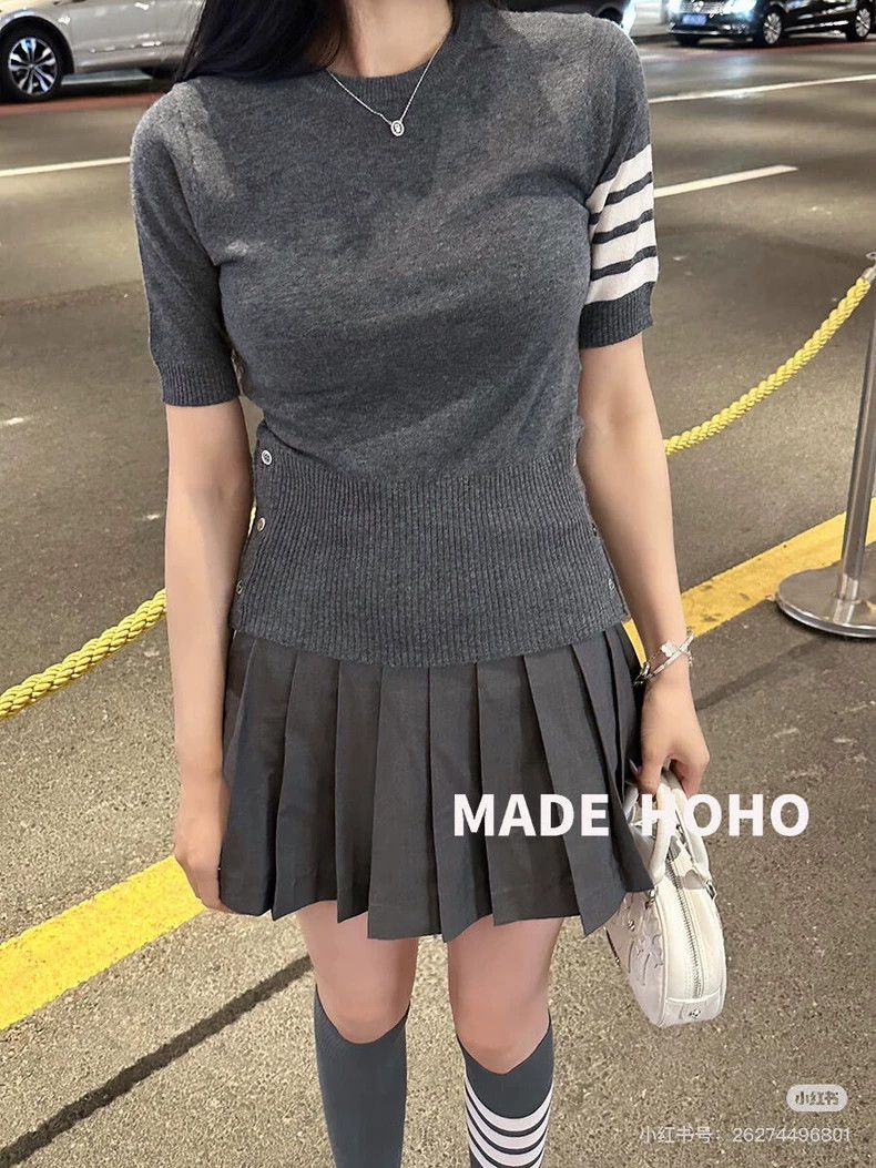 Thom Browne Thom Browne Gray round neck short sleeve knit sweater Size US XXS / EU 40 - 6 Thumbnail