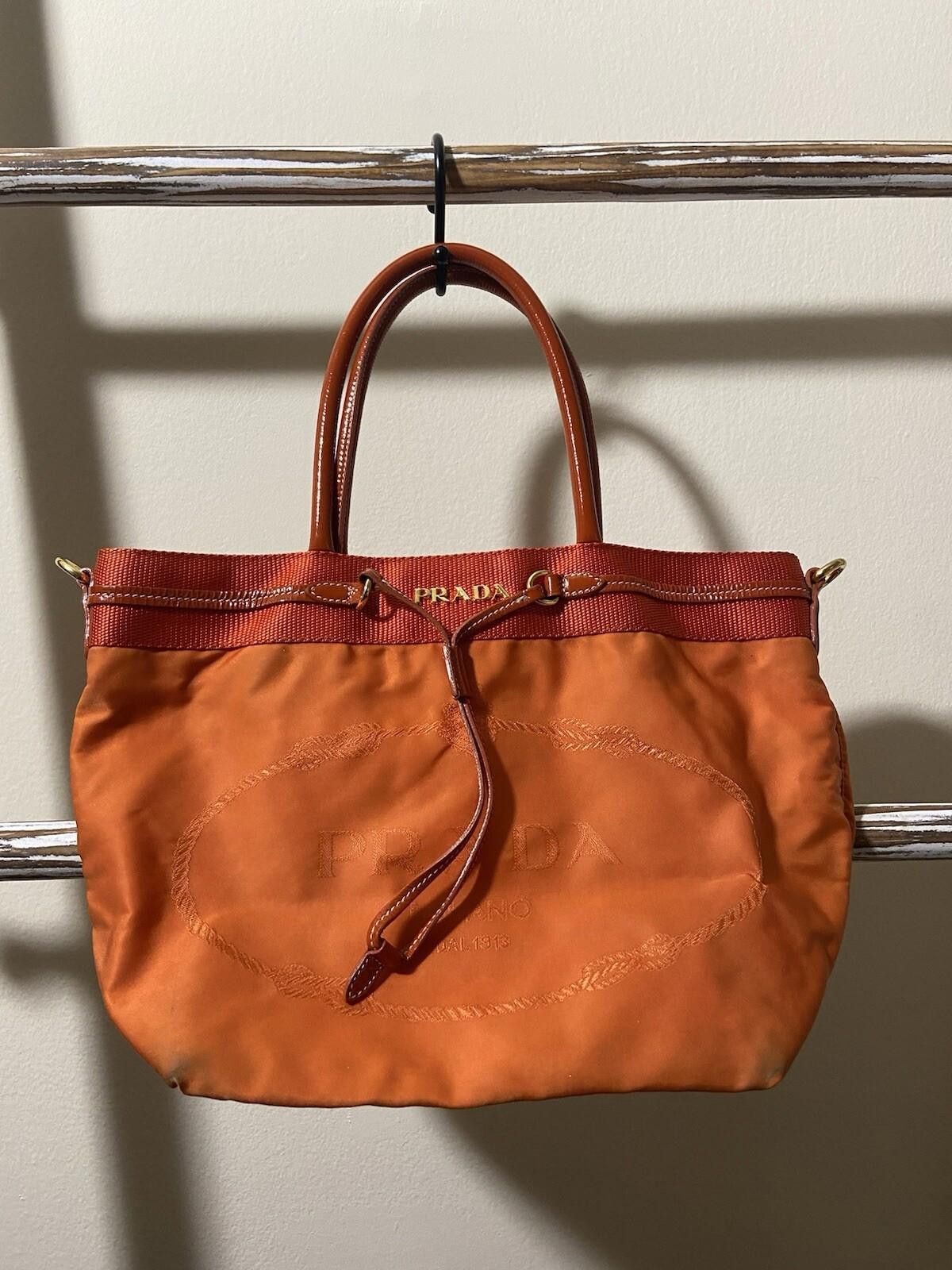 Prada Prada red patent leather orange nylon small hand tote bag Size ONE SIZE - 1 Thumbnail