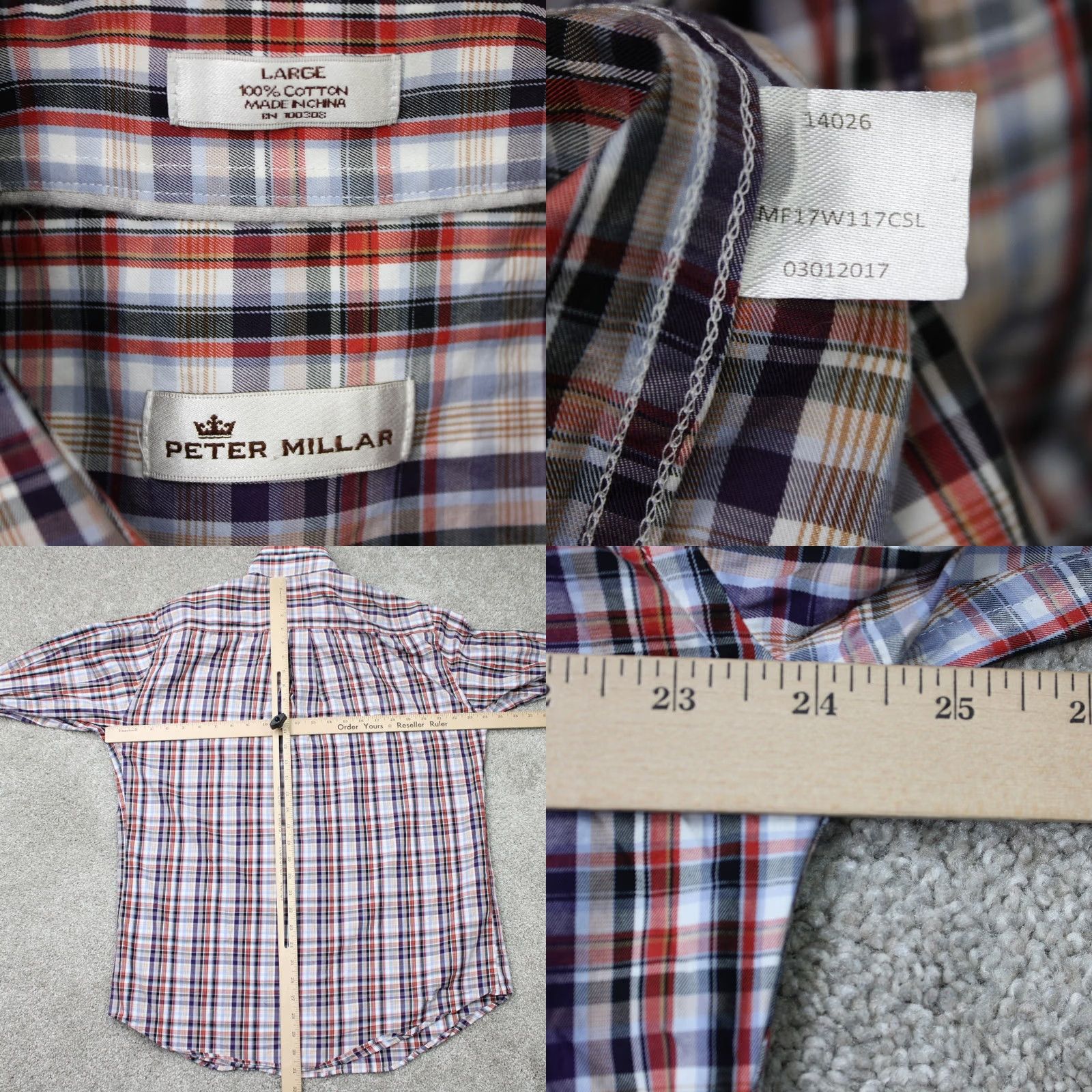 Peter Millar Peter Millar Crown Shirt Mens Large Plaid 100% Cotton Long Sleeve Button-Up Red/Blue Size US L / EU 52-54 / 3 - 8 Thumbnail