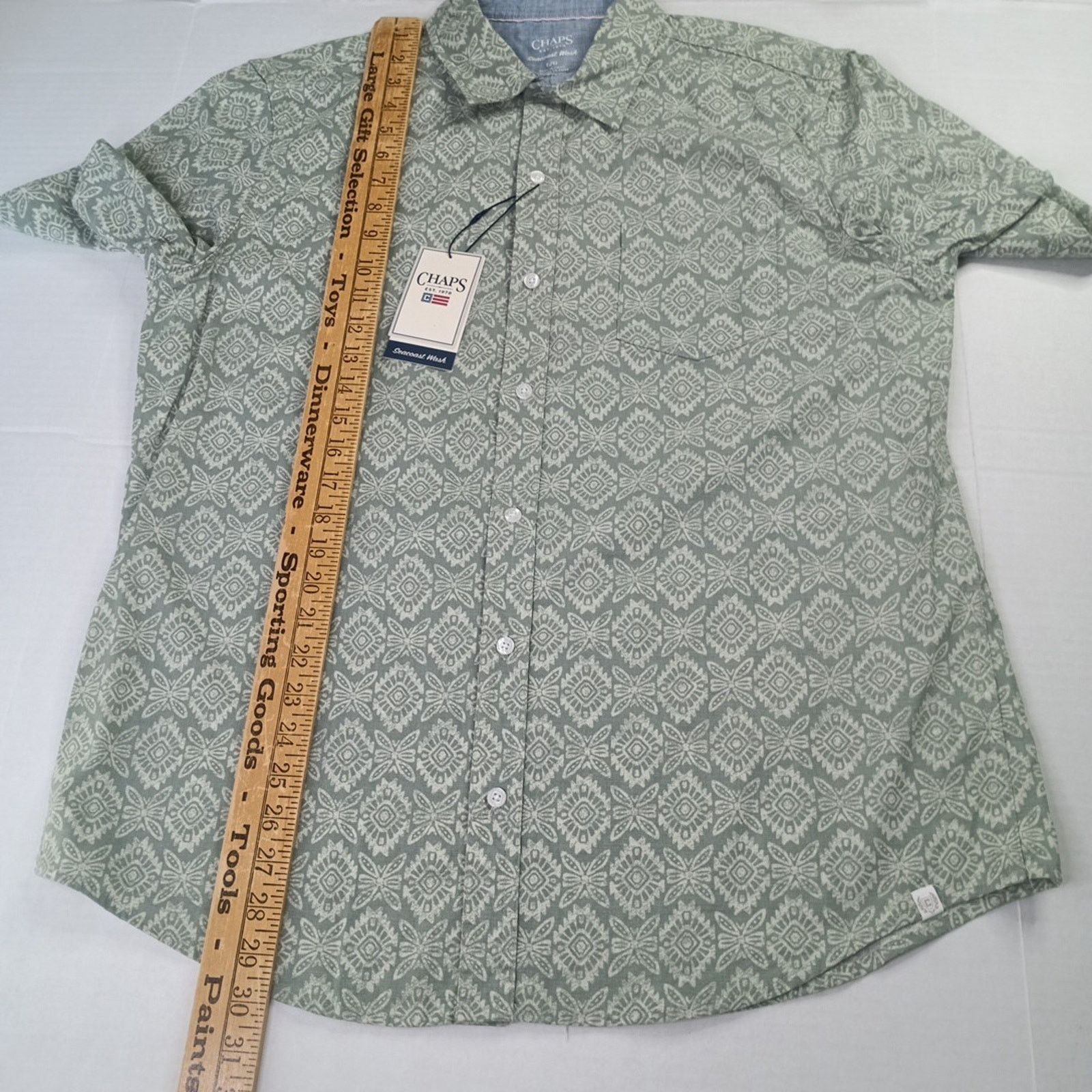 Chaps Chaps Seacoast Chambray Woven Shirt Mens L Green Aztec Print Size US L / EU 52-54 / 3 - 5 Thumbnail