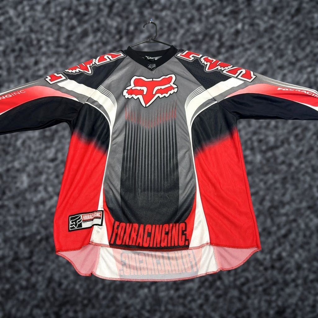 Fox Racing Fox Racing Jersey Mens XL Red Black 100% Polyester Motocross Long Sleeve V Neck Shirt Men XS? Size US XL / EU 56 / 4 - 1 Thumbnail