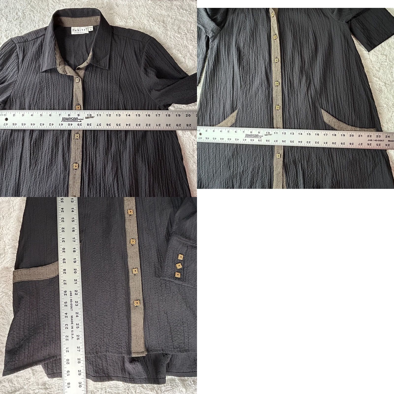 Habitat Habitat Womens Textured Crinkle A-Line Jacket Black XS Pockets Button-Front Size XS / US 0-2 / IT 36-38 - 8 Thumbnail