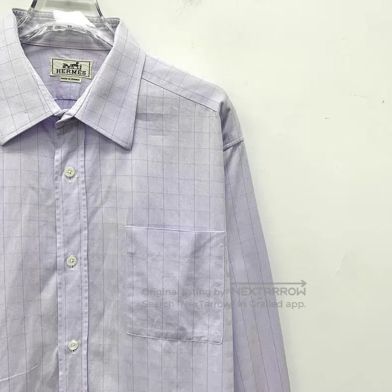 Hermes Hermes Light purple check cotton long sleeve shirt Size M / US 6-8 / IT 42-44 - 3 Thumbnail