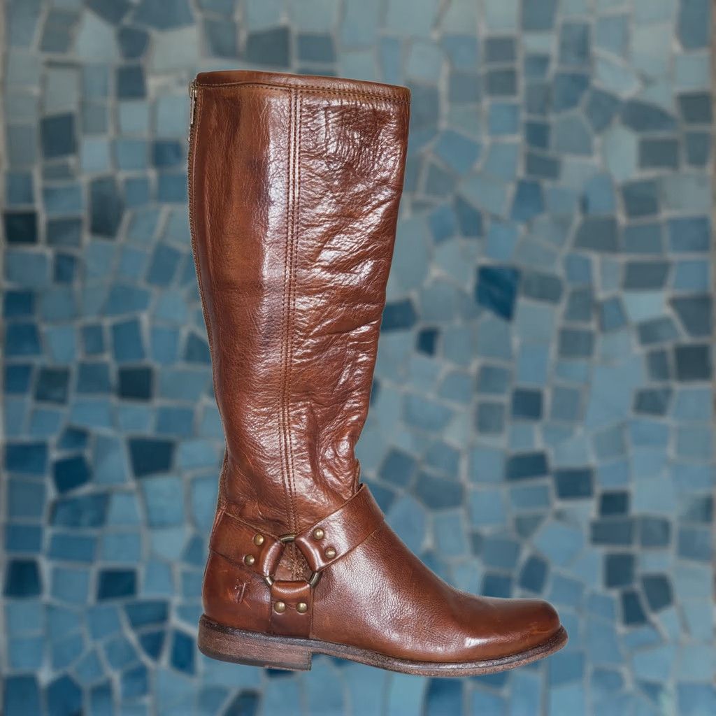Frye Frye Phillip Harness Tall Riding Boots Brown Leather 76850 Zip Women US 6 B Knee High Leather Lining Boots, Zip, Harness, Brown, Women, 6, B Size US 6 / IT 36 - 1 Thumbnail