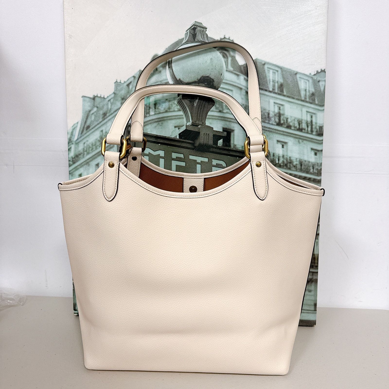 Coach C6337 Pebble Leather Day Tote Bag with Zip Pouch CHALK