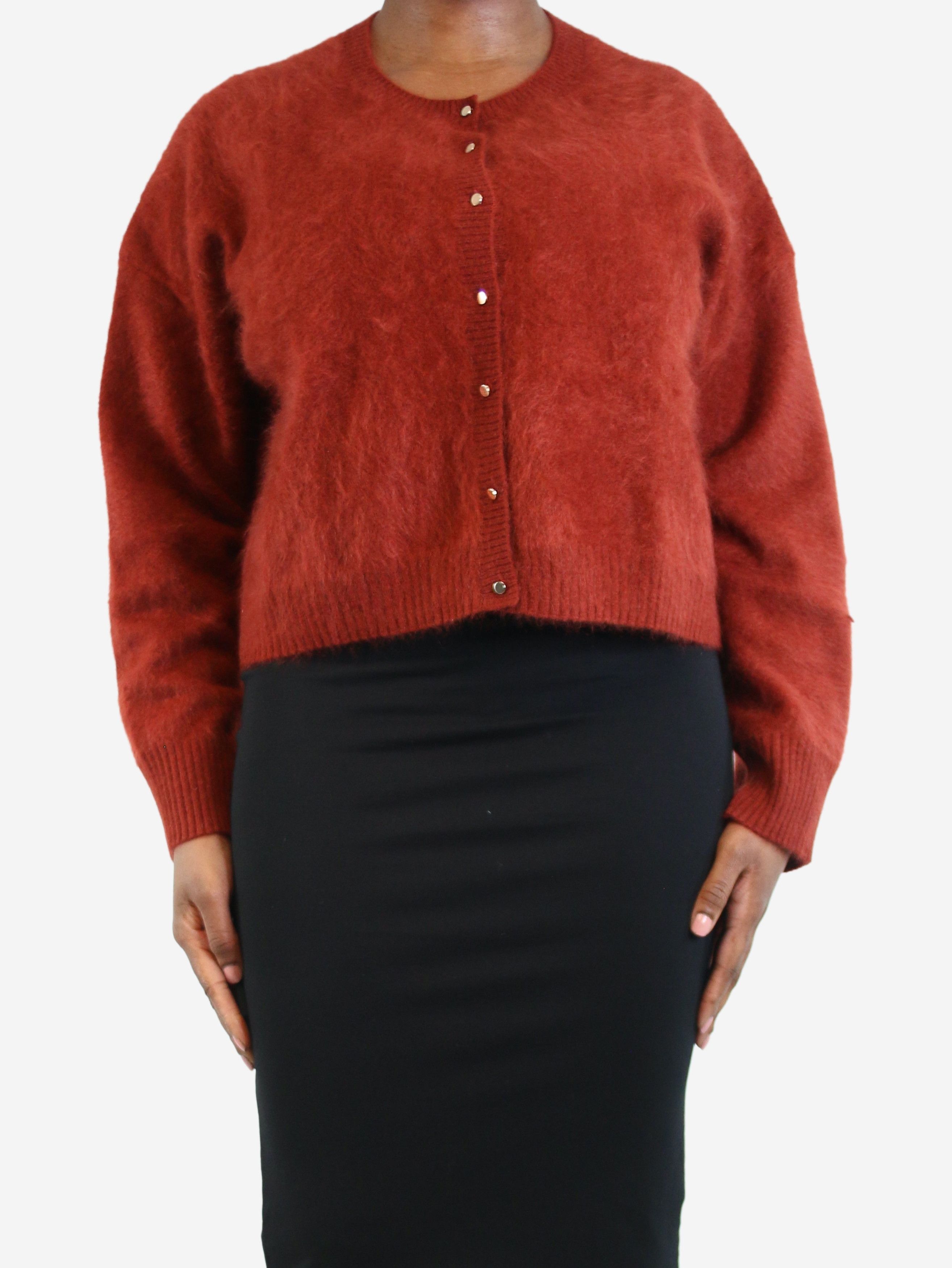 image of Me Em Red Button-Up Cashmere Cardigan - Size L, Women's