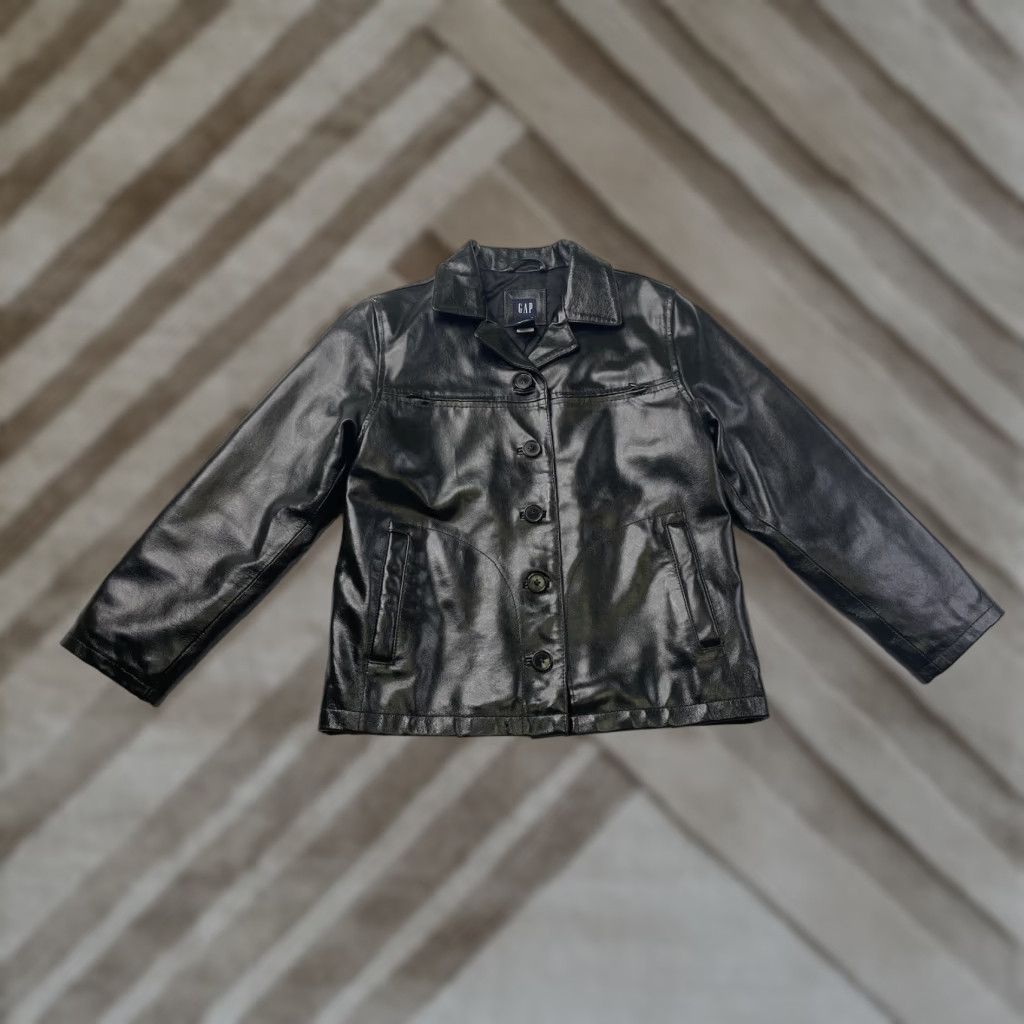 Gap VINTAGE Gap Jacket Women's M Black Leather Coat Blazer Button Up Grunge 90s City Classic College Punk Gothic Retro Rock Overcoat Short Jacket Size M / US 6-8 / IT 42-44 - 1 Thumbnail