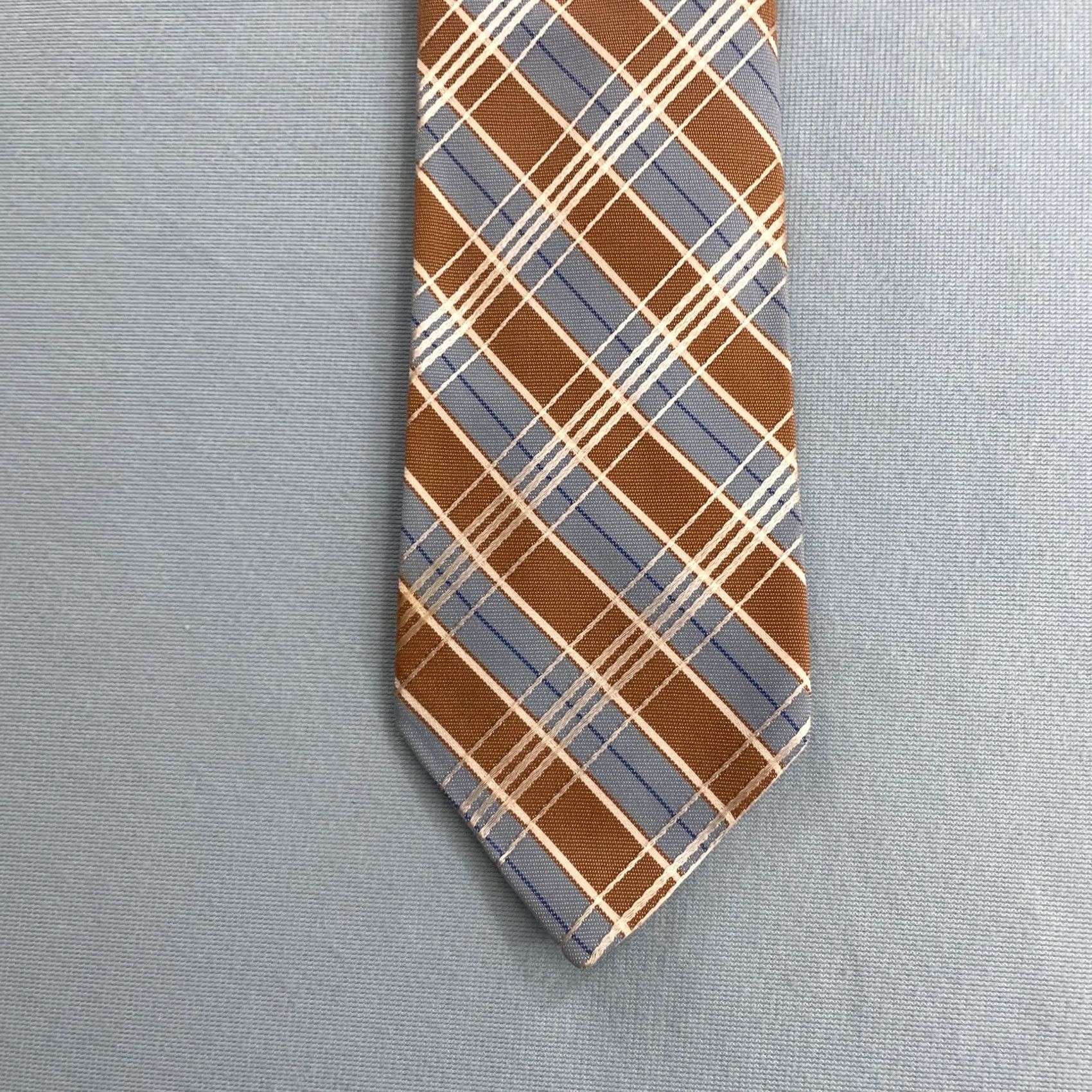 MCM VINTAGE Necktie 60s Plaid Repp Stripe Blue Rust Brown Poly Rayon MCM Exec 3x55 Capsule Tie Men Size ONE SIZE - 3 Thumbnail