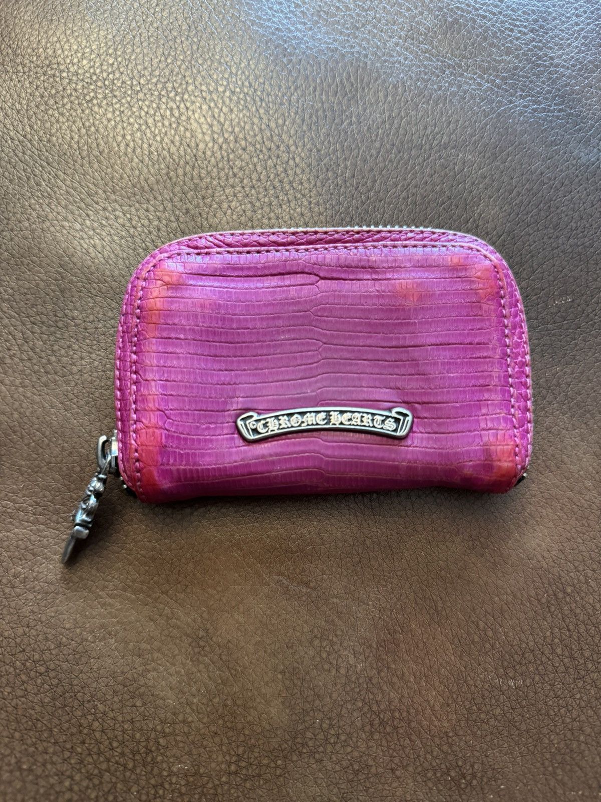 Chrome Hearts Chrome Hearts Pink Lizard Leather Silver Dagger Zip