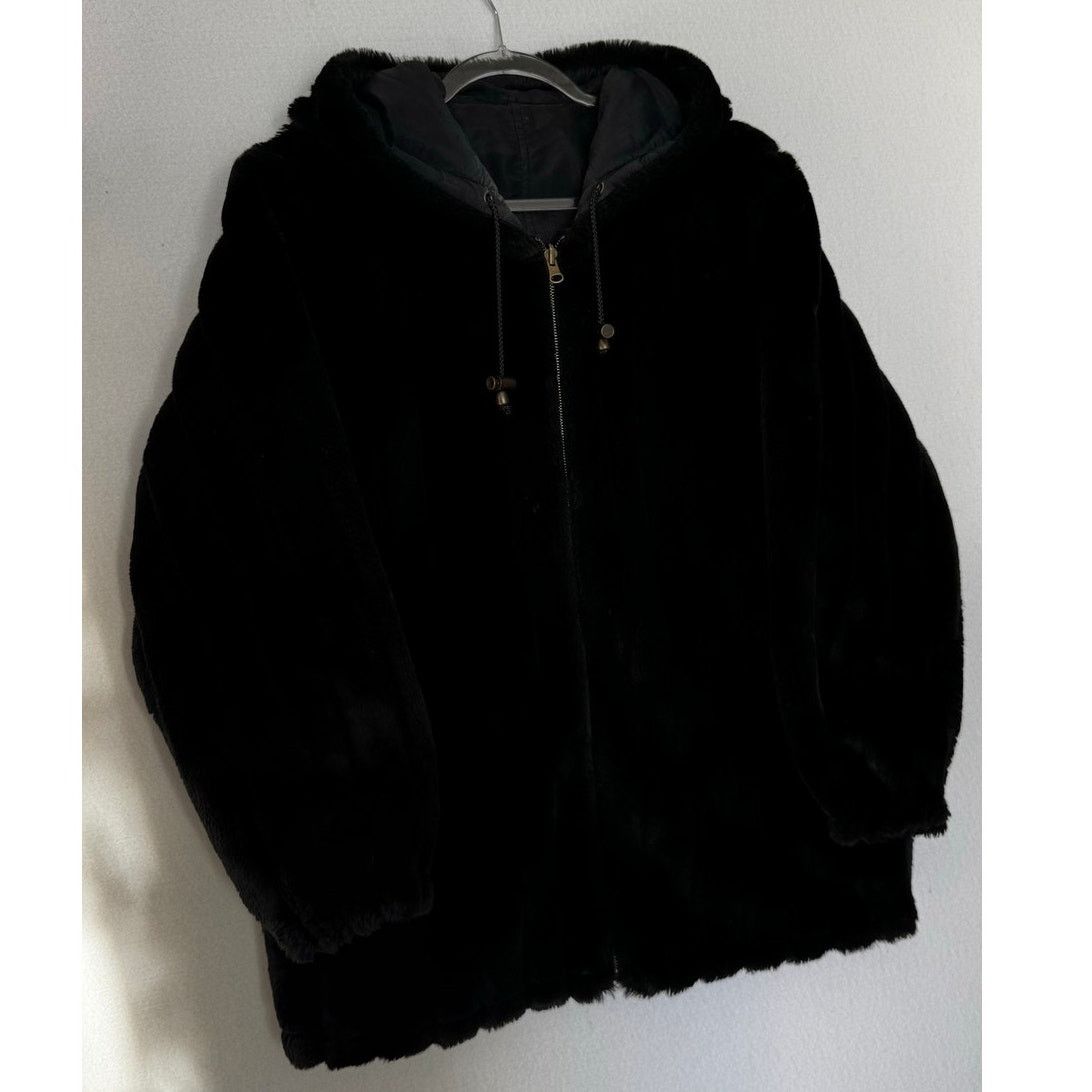 Vintage 1990s Komitor Reversible Silk Faux Fur Hooded Coat Medium Size M / US 6-8 / IT 42-44 - 12 Thumbnail