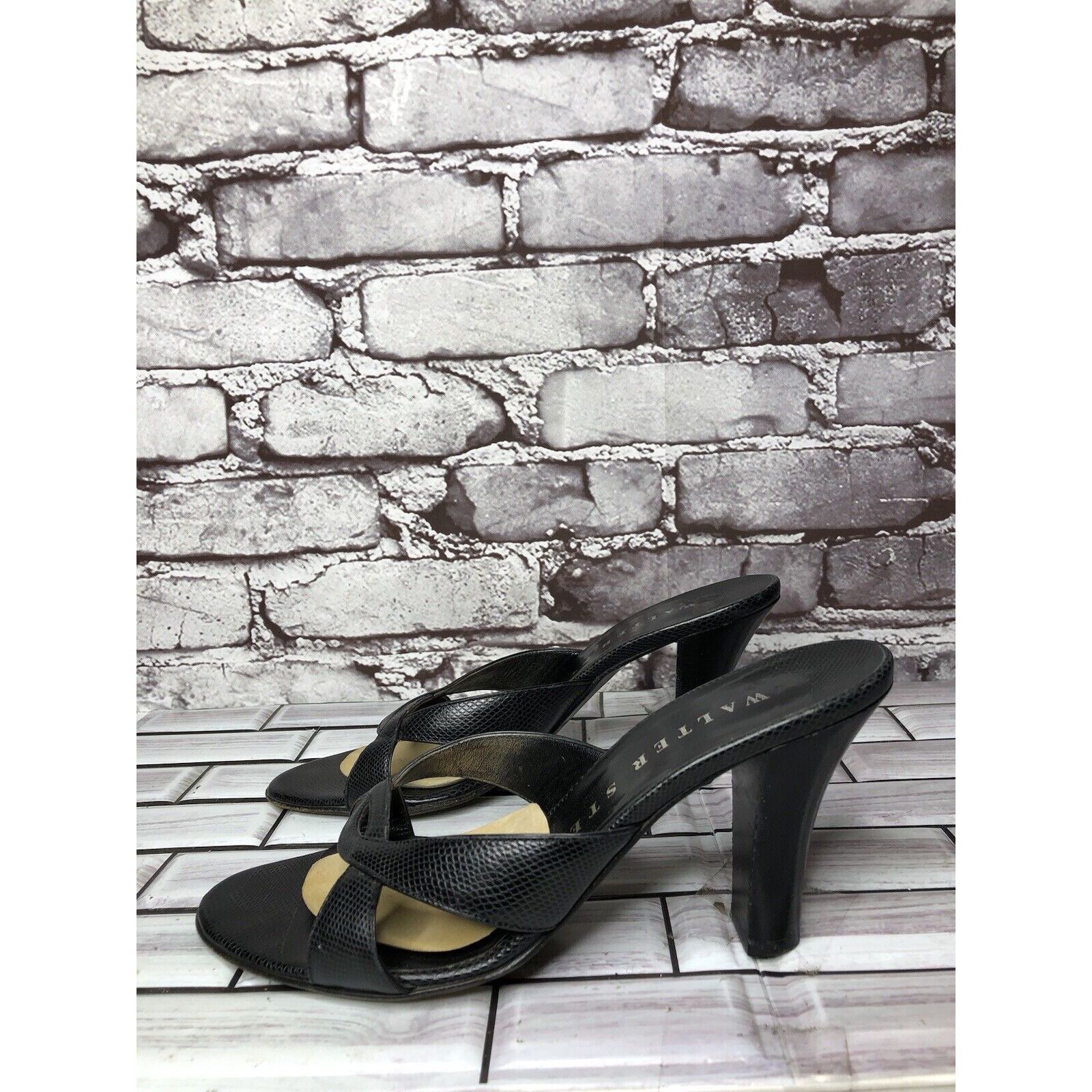 Walter Steiger Walter Steiger Black Leather Python Print Heel Sandals Women Size US 8.5 / IT 38.5 - 15 Thumbnail
