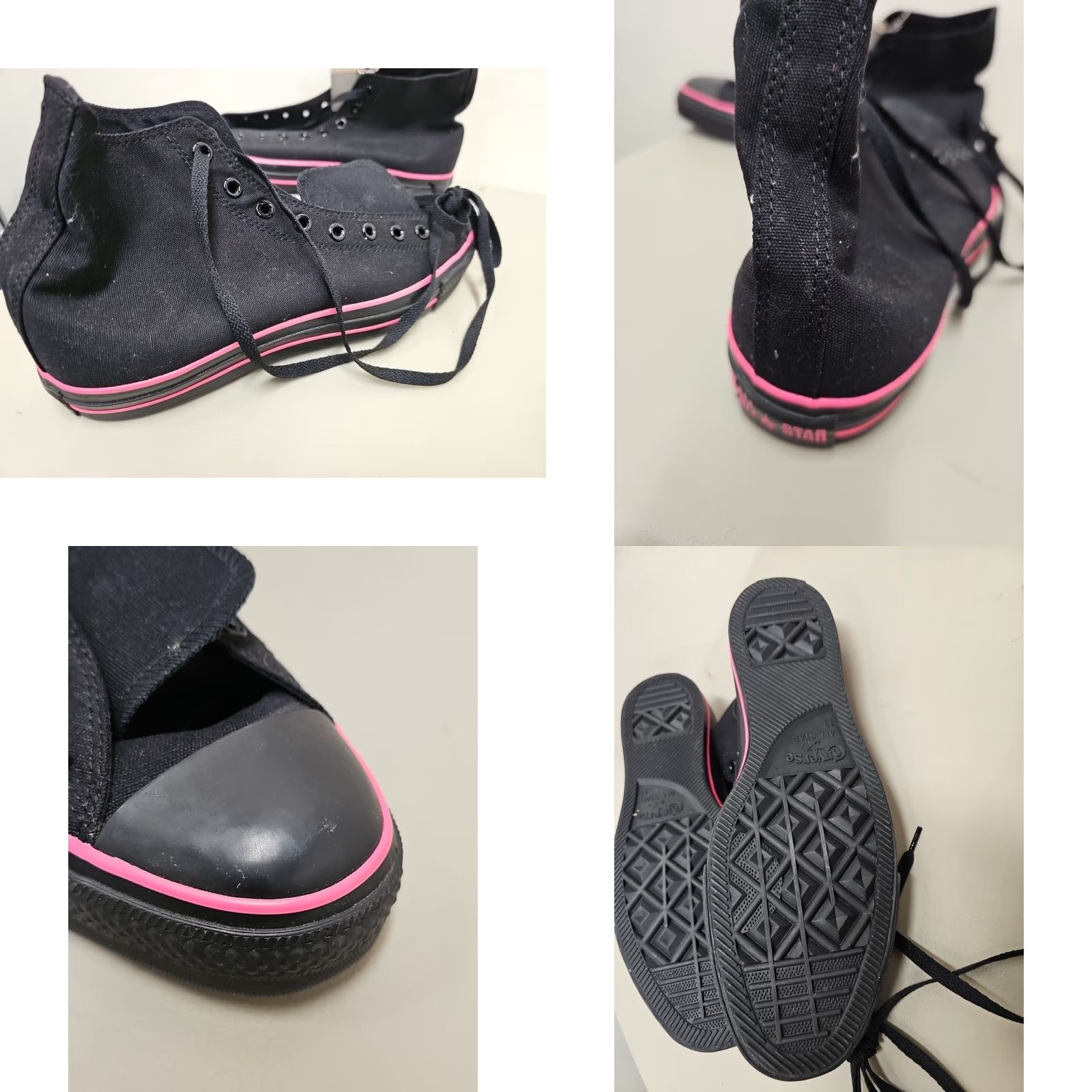 Converse VINTAGE Converse All Star High Top Shoes Black & Pink Red Canvas Sneaker 13 Mens Size US L / EU 52-54 / 3 - 8 Thumbnail