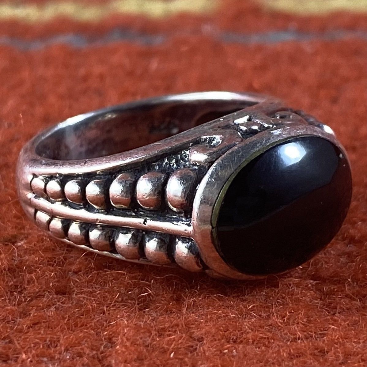 Japanese Brand × Kapital × Vintage Vtg Sterling Silver Black Onyx Chunky Domed Signet Ring Size ONE SIZE - 2 Thumbnail