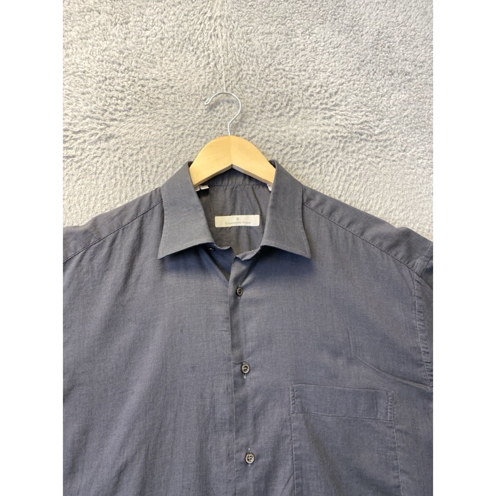 Ermenegildo Zegna VINTAGE Ermenegildo Zegna Men's Shirt Large Dark Gray Cotton Casual Italy/1980s Size US L / EU 52-54 / 3 - 6 Thumbnail