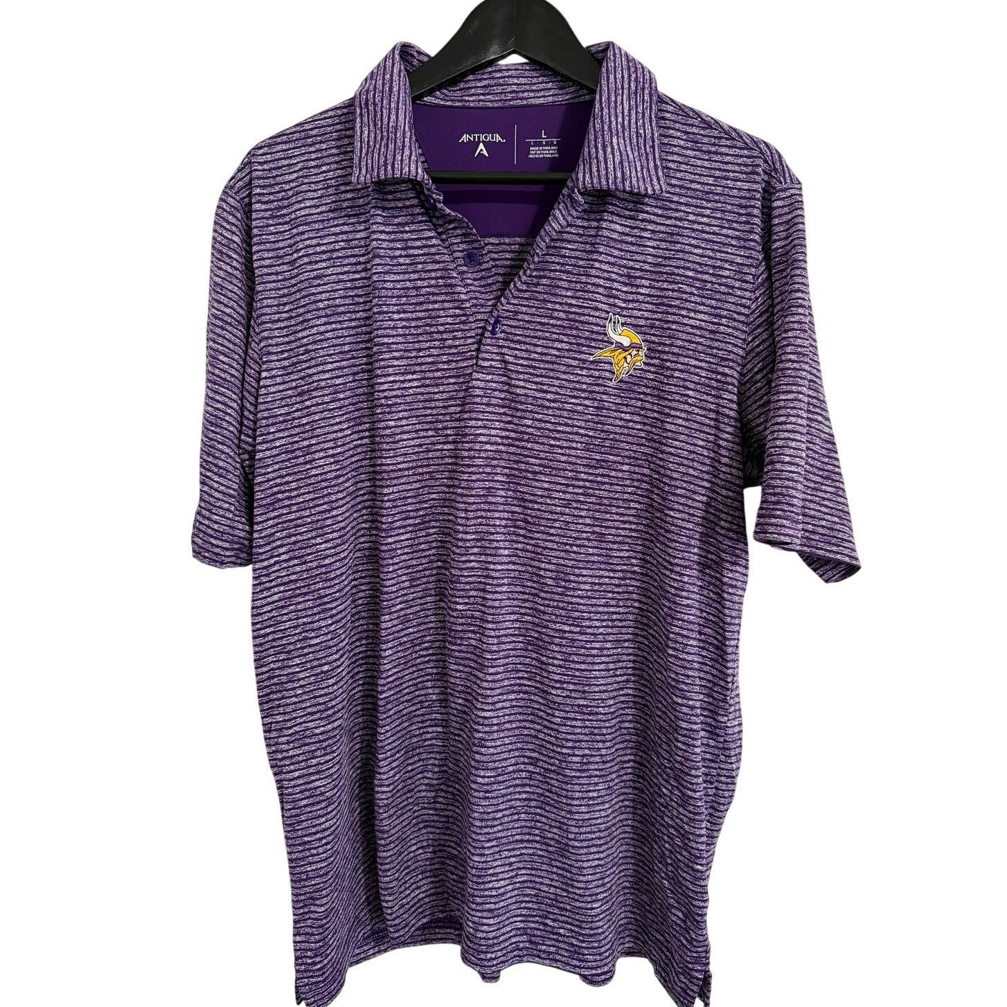 Antigua Minnesota Vikings Purple Striped Golf Polo Men's Size Large Size US L / EU 52-54 / 3 - 1 Thumbnail