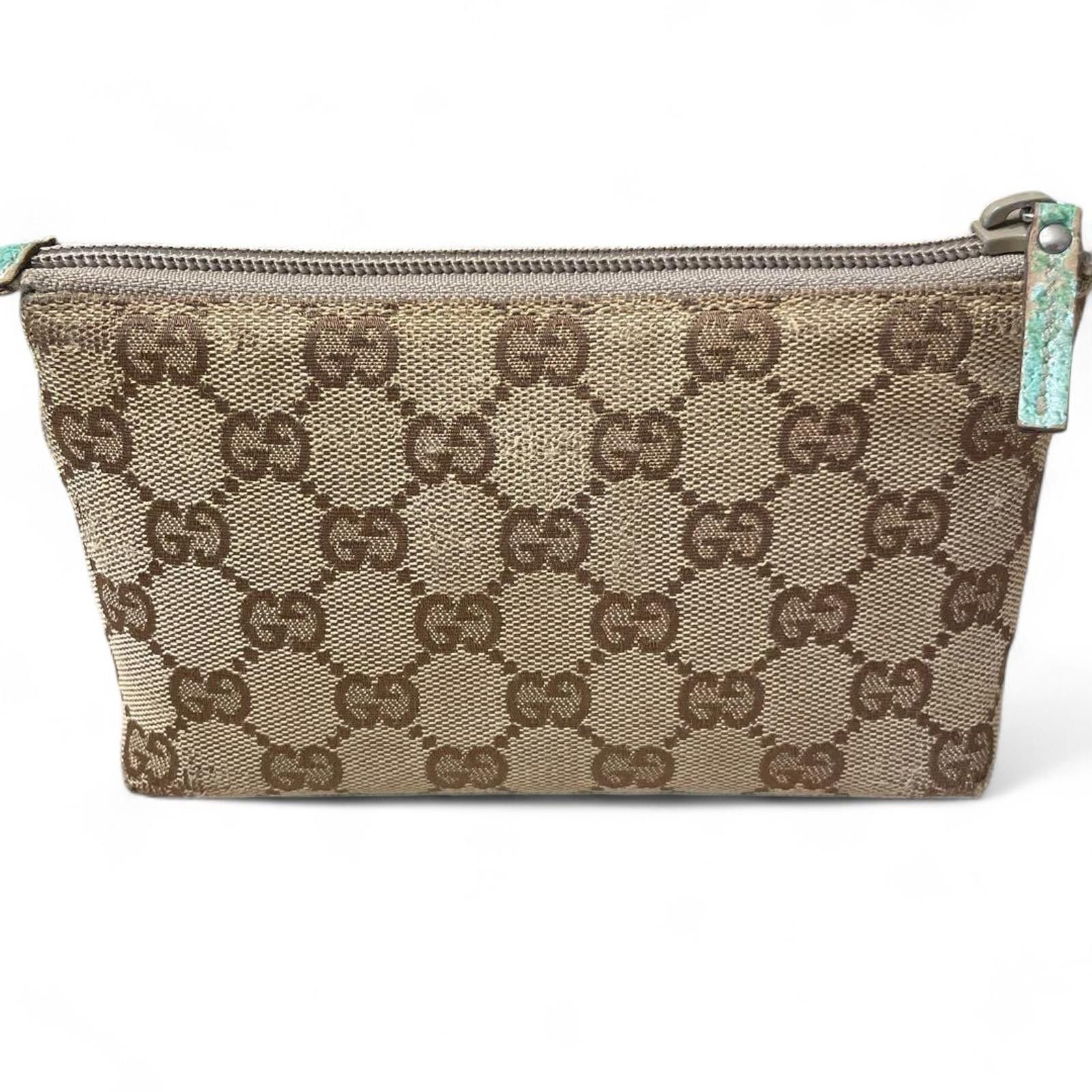 Gucci Gucci - Monogram Canvas Pouch with Turquoise Leather Trim Size ONE SIZE - 2 Thumbnail