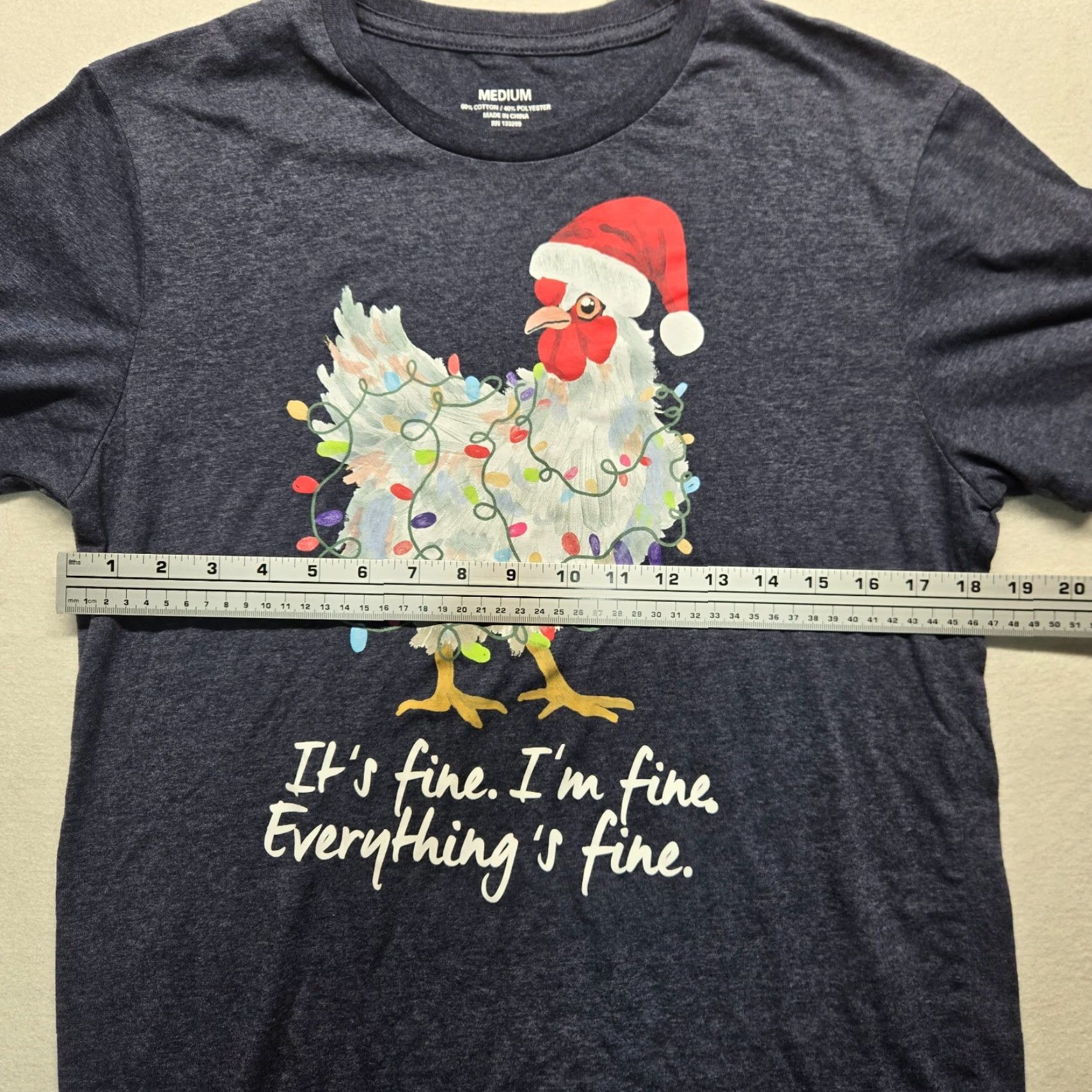 Vintage Chicken Christmas T-Shirt IT’S FINE I’M FINE EVERYTHING’S FINE Adult M Medium Size M / US 6-8 / IT 42-44 - 3 Thumbnail