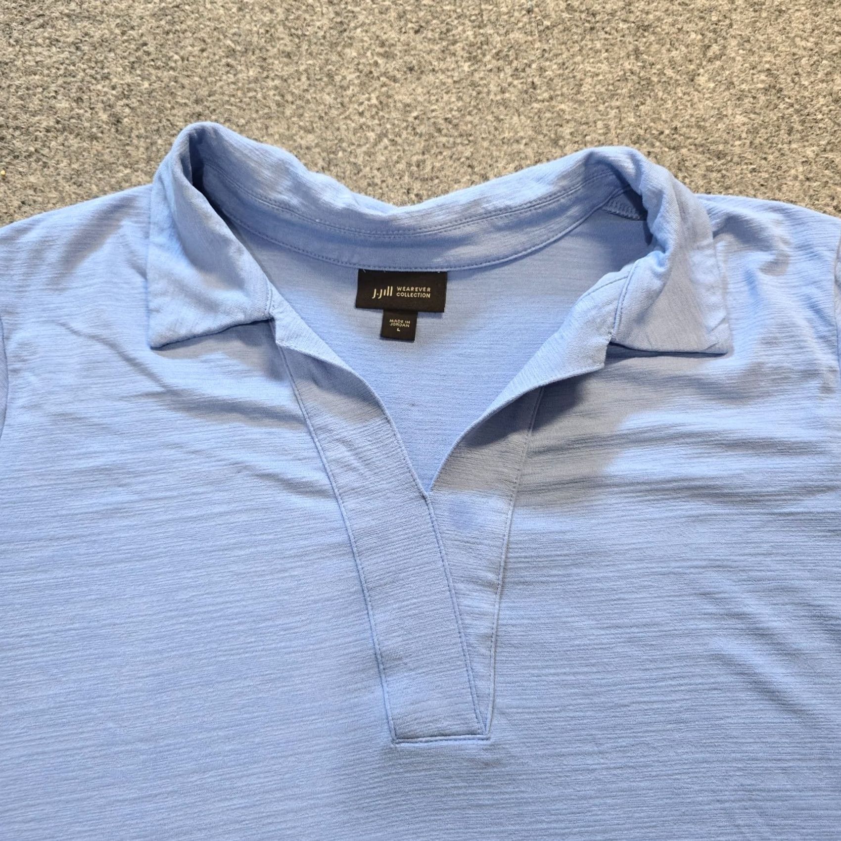J. Jill J Jill Top Women Size Large Blue Slub Knit Short Sleeve Collared Wearever Casual Shirt Mens? (note: no) Size L / US 10 / IT 46 - 2 Thumbnail
