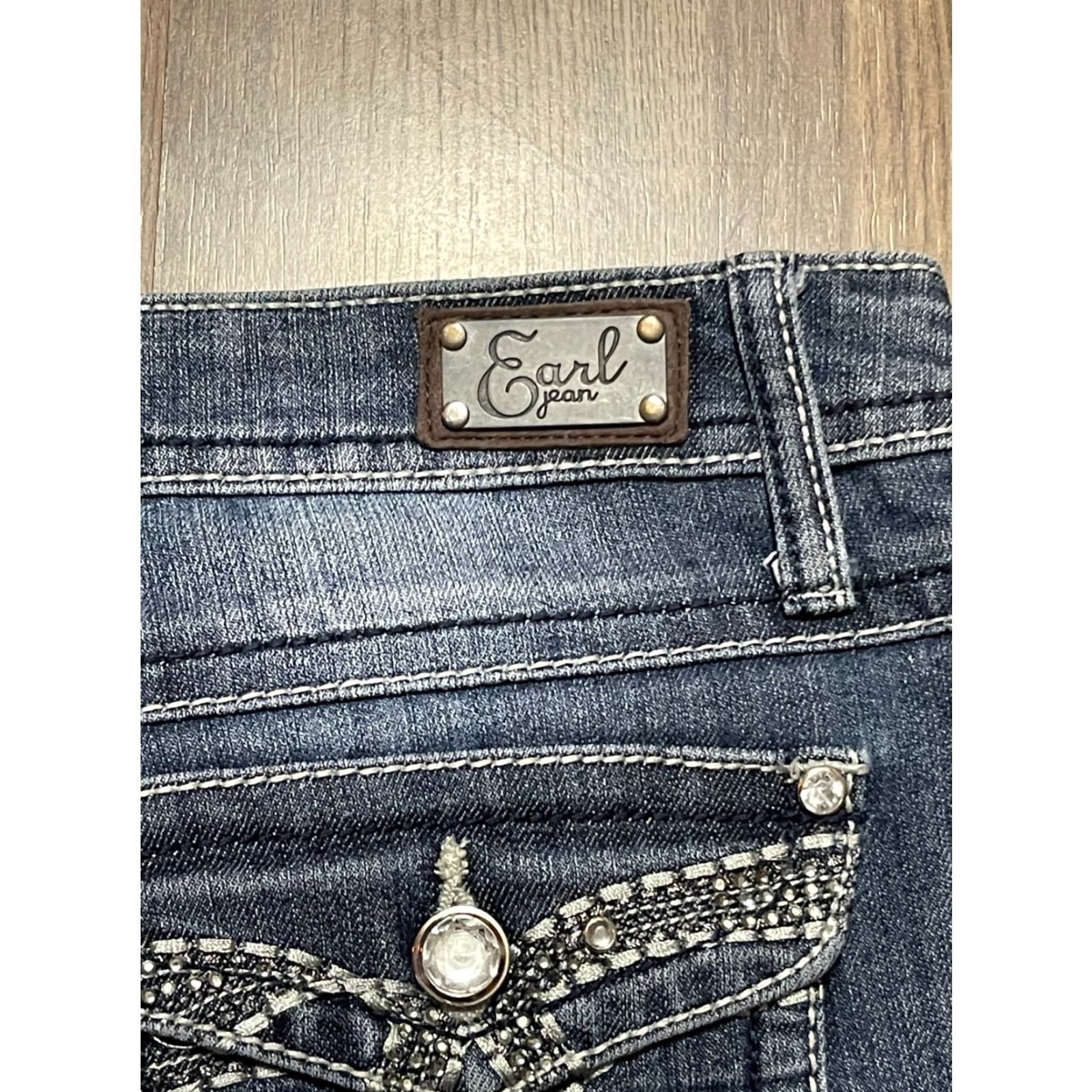 Vintage Earl Jean Jeans Women's 8 Blue Denim Straight Jeweled Pockets Jeans Belt Loop Pockets Regular Rise Vintage No Size 30" / US 8 / IT 44 - 5 Thumbnail