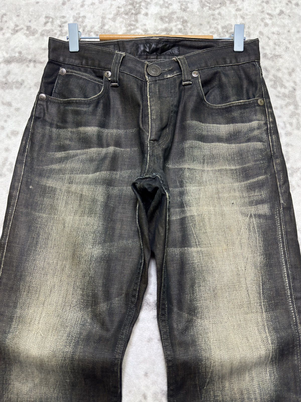 Japanese Brand Vintage Back Number Waxed Coated Clawmark Denim Jeans Size US 30 / EU 46 - 3 Thumbnail