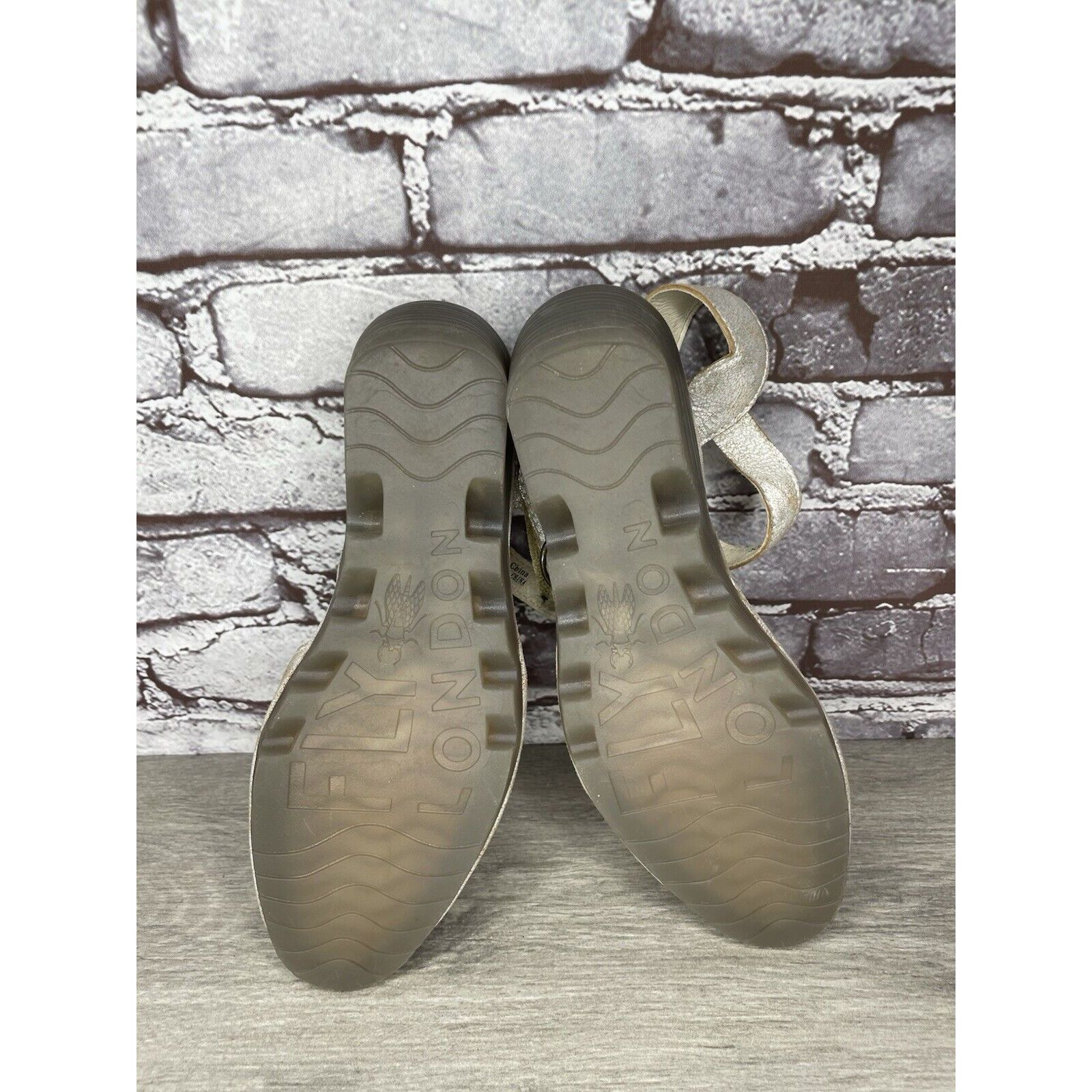 Fly London FLY London Pero Silver Metallic Crackled Peep Toe Wedge Sand Size US 9.5 / IT 39.5 - 6 Thumbnail