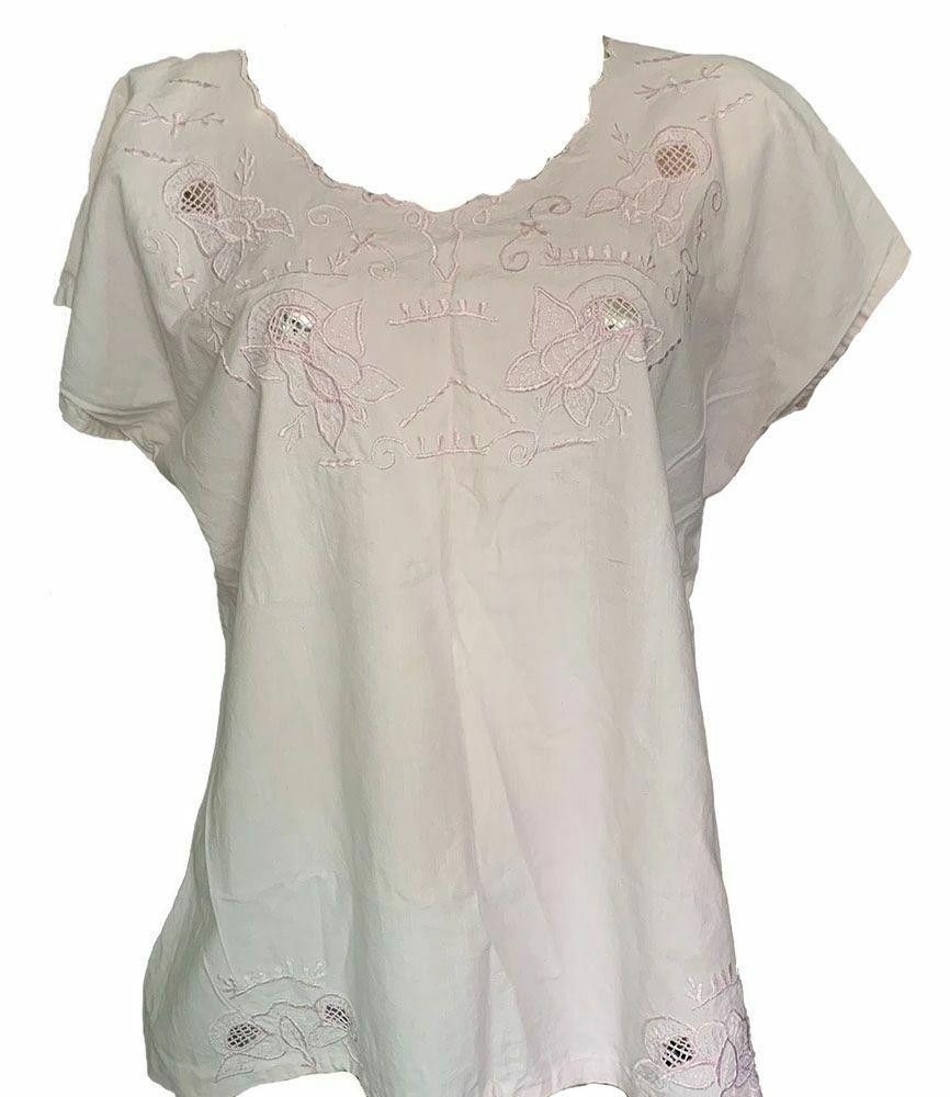Designer Used Pink Hand Made Embroidered Cut Out Blouse XL Size XL / US 12-14 / IT 48-50 - 1 Thumbnail