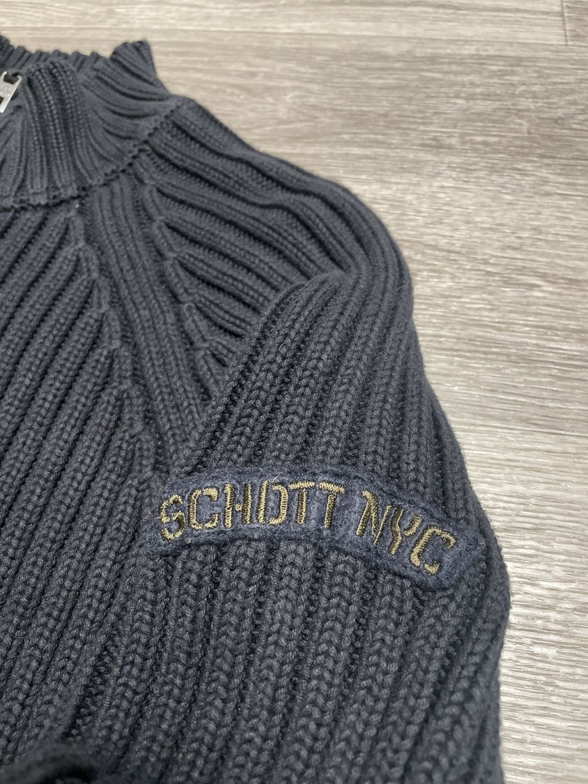 Schott Vintage Schott NYC Black Ribbed Knit Full Zip Sweater USA Size US XL / EU 56 / 4 - 4 Thumbnail