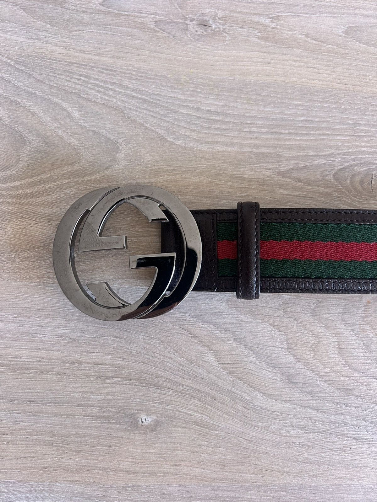 Gucci Gucci Brown Leather GG Supreme Web Belt Size 38 - 10 Thumbnail