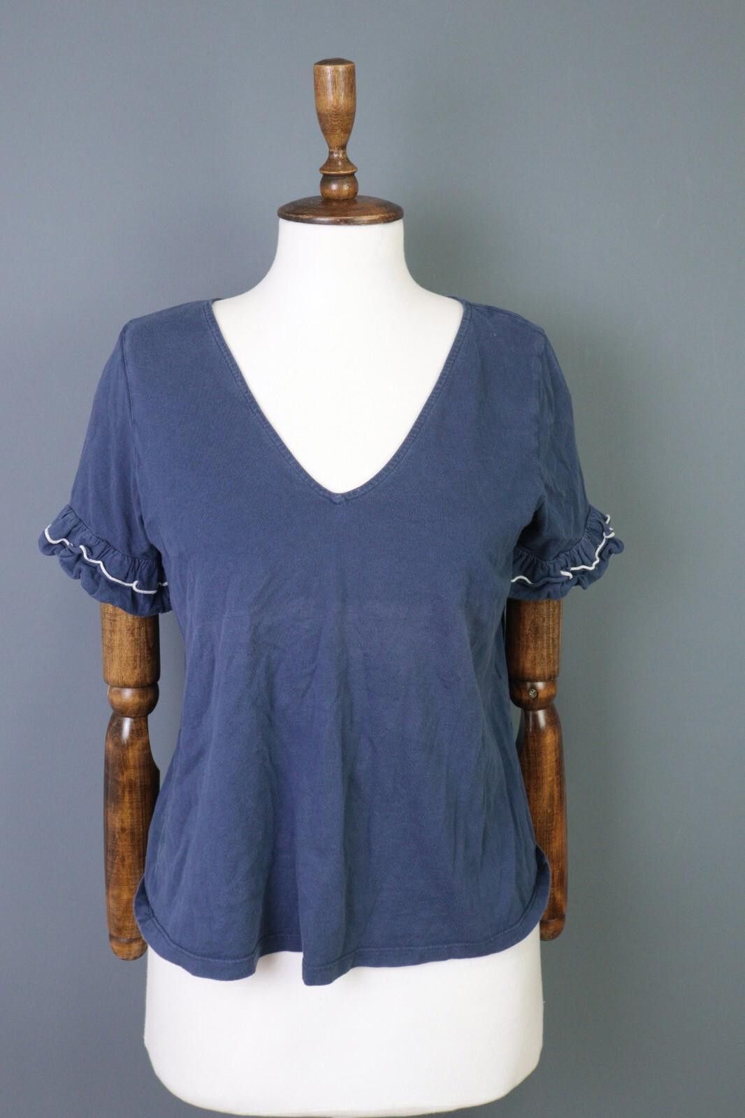 Designer Sezane Blue V-Neck Short Sleeve Top Blouse Shirt Size S Size S / US 4 / IT 40 - 1 Thumbnail