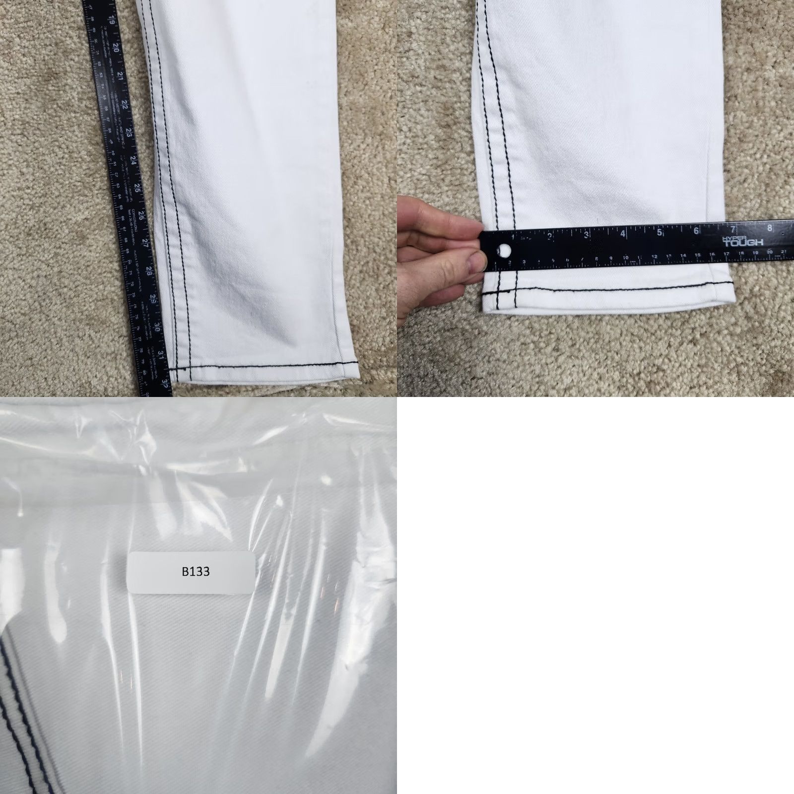 Denime U-51 Denim Jeans White Deluxe Size 16 Thick Stitch Black Belt Loops Zip Accents Button Logo Regular Fit Womens Size 38" / US 16 / IT 52 - 8 Thumbnail