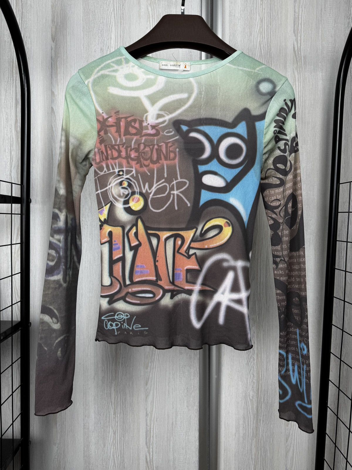 Cop Copine Cop Copine "Tago" Long Sleeve Mesh Top Graffiti print Tee Size M / US 6-8 / IT 42-44 - 2 Thumbnail