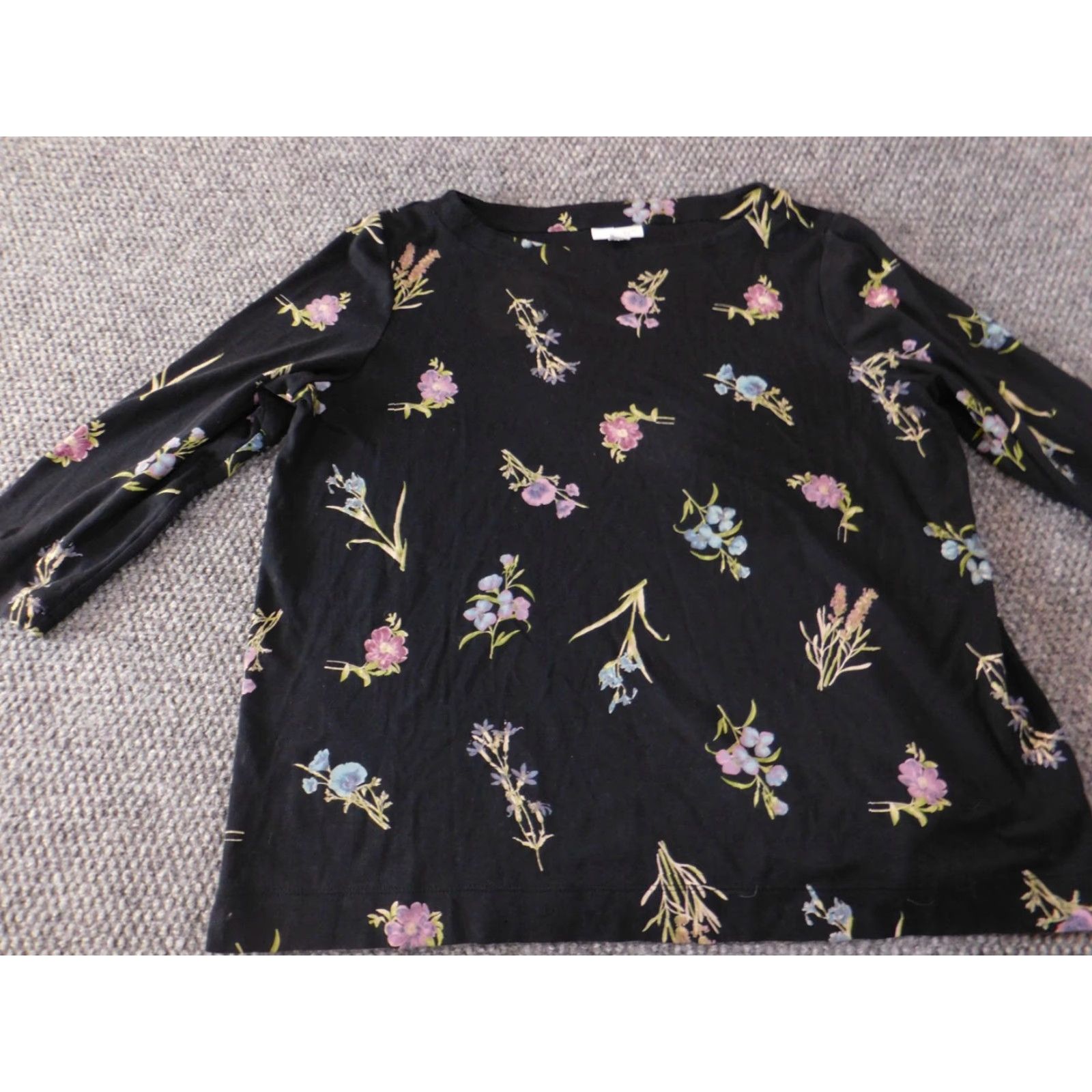J. Jill J. Jill Shirt Women Small Black Floral Crew Neck Pullover Top Stretch Casual Blouse Long Sleeve Button Cap Sleeve Size S / US 4 / IT 40 - 3 Thumbnail