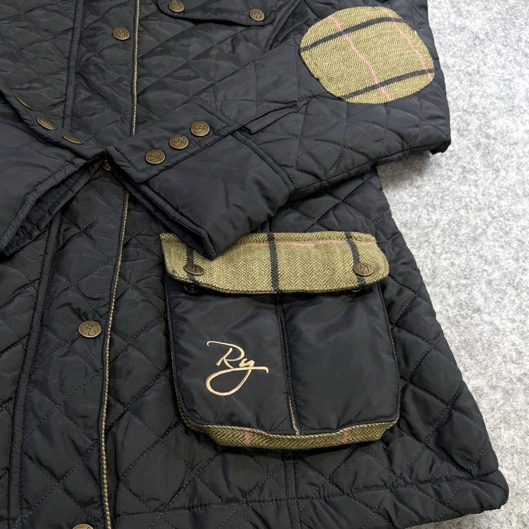 Vintage VINTAGE? No — Rydale Tweed Trim Quilted Jacket Women M Black Argyle/Diamond Quilted All Seasons Pockets Zip/Snap Equestrian Country Modern Regular Size M / US 6-8 / IT 42-44 - 5 Thumbnail