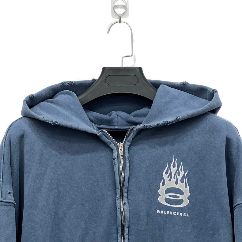 Balenciaga Balenciaga Smog blue flame double-ring hoodie Size US L / EU 52-54 / 3 - 3 Thumbnail