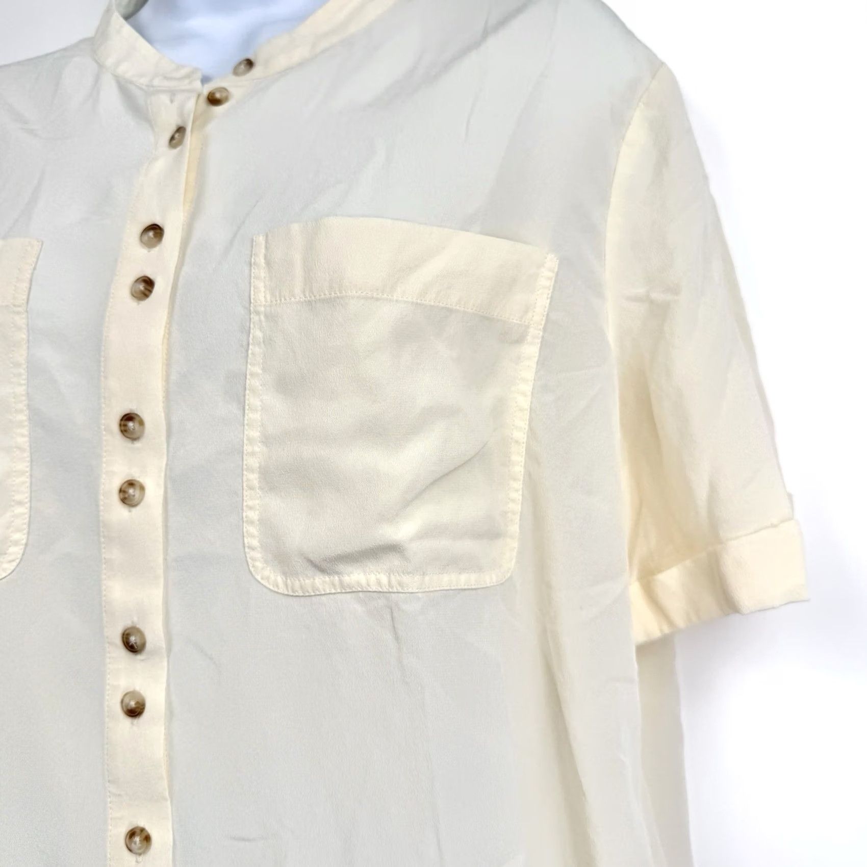 Vintage Sezane Blouse Womens 42 Silk Button Up Pockets Short Sleeve Ivory Sezane Blouse Size M / US 6-8 / IT 42-44 - 2 Thumbnail