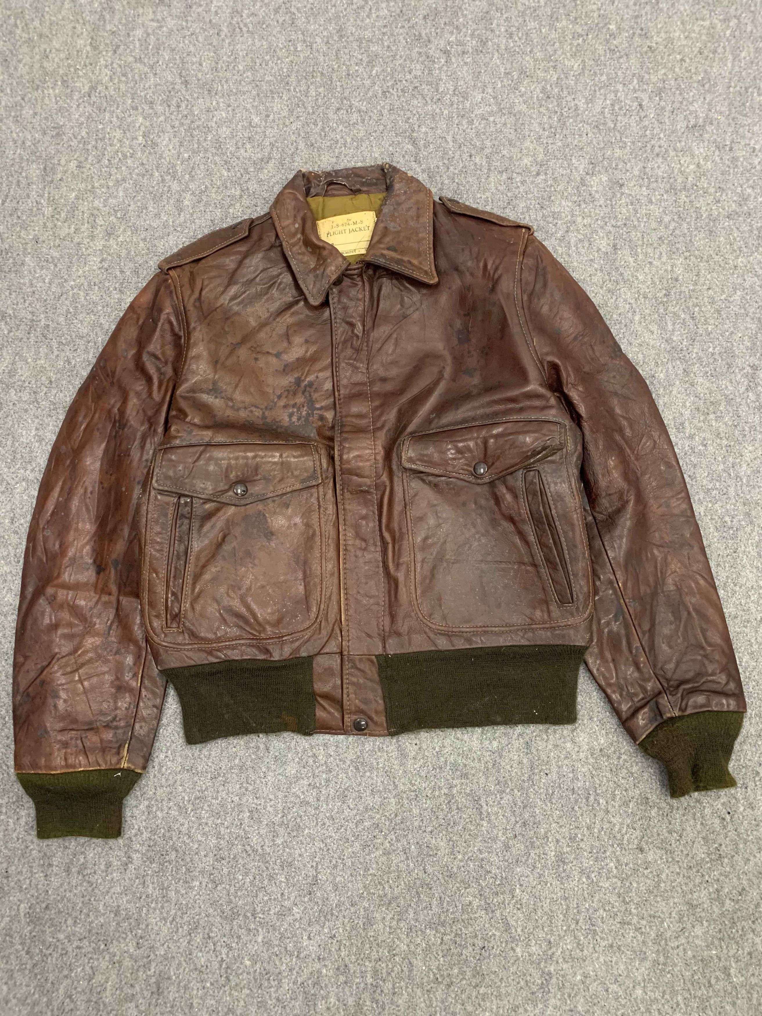 Schott Vintage 50s Schott Made In Usa Flight Leather Bomber Jacket Size US S / EU 44-46 / 1 - 1 Thumbnail