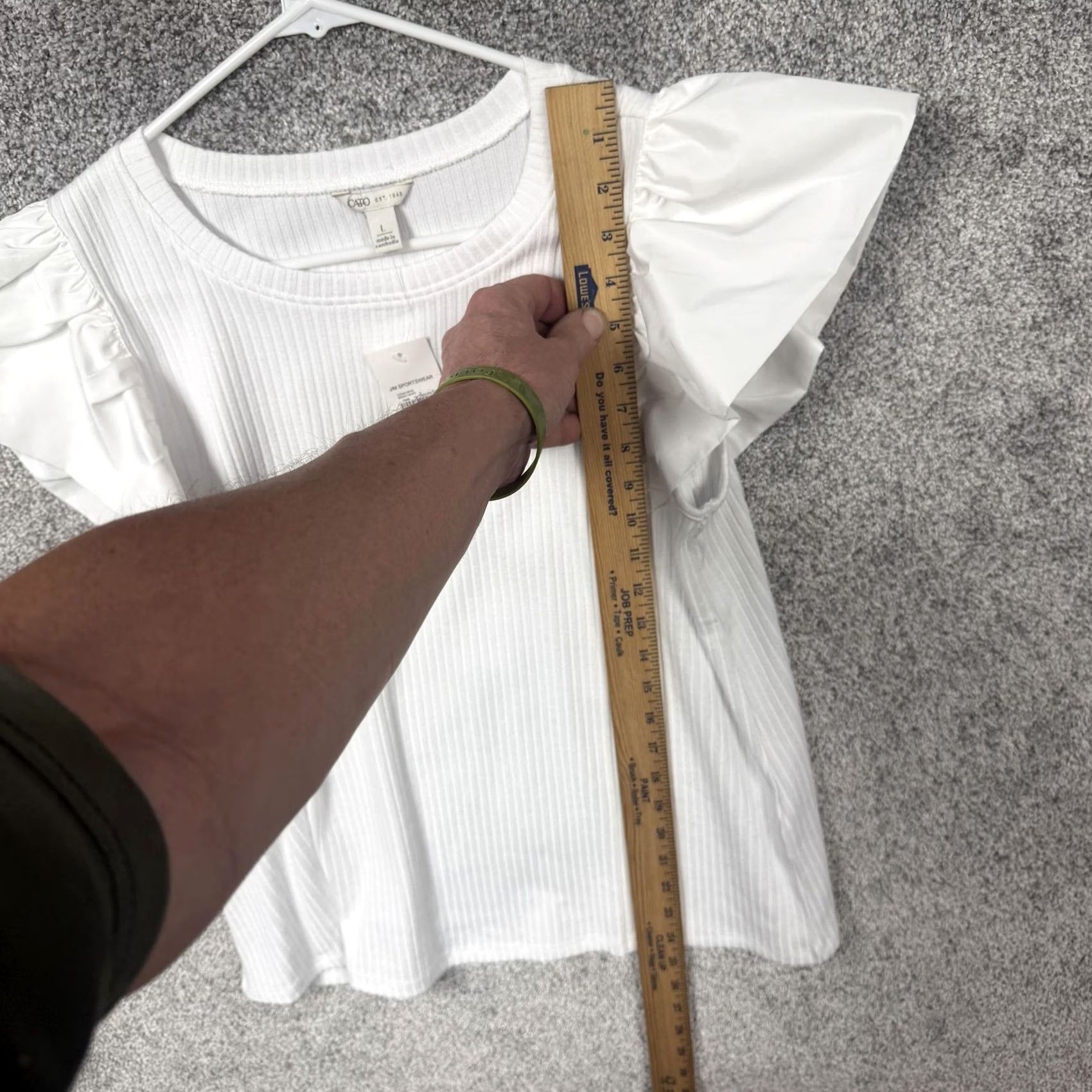 Vintage Cato Blouse L White Crew Neck Flutter Sleeve Ruffle Solid Ribbed Jersey Knit Lightweight Casual Summer Women’s Vintage NWT Size L / US 10 / IT 46 - 2 Thumbnail