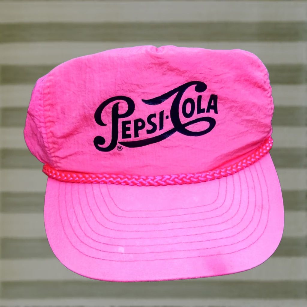 Pinko VINTAGE Pepsi Cola Royal Pacific Baseball Cap Nylon Hot Pink Neon Rope Adjustable One Size Men Hat Cap Retro 90s Hip Hop Beach Orange Neon Pepsi Size ONE SIZE - 1 Thumbnail