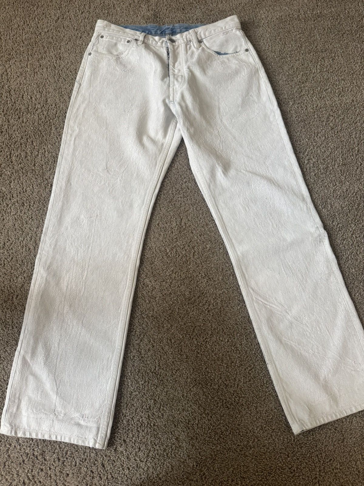 Maison margiela striaght leg dipped paint blue denim jeans