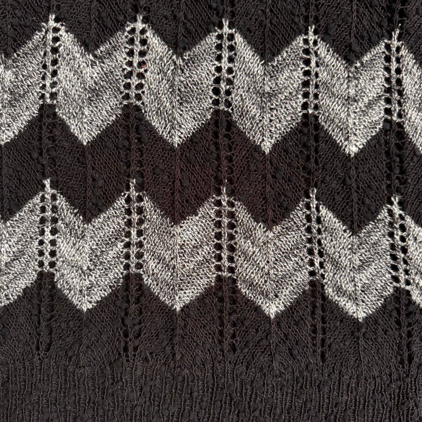 Vintage Chicos Open Knit Sweater Womens Chevron Black Gray Textured Oversized Boxy Goth Shirt Pullover Knit Open-Knit M Black Womens 1990s Size M / US 6-8 / IT 42-44 - 3 Thumbnail