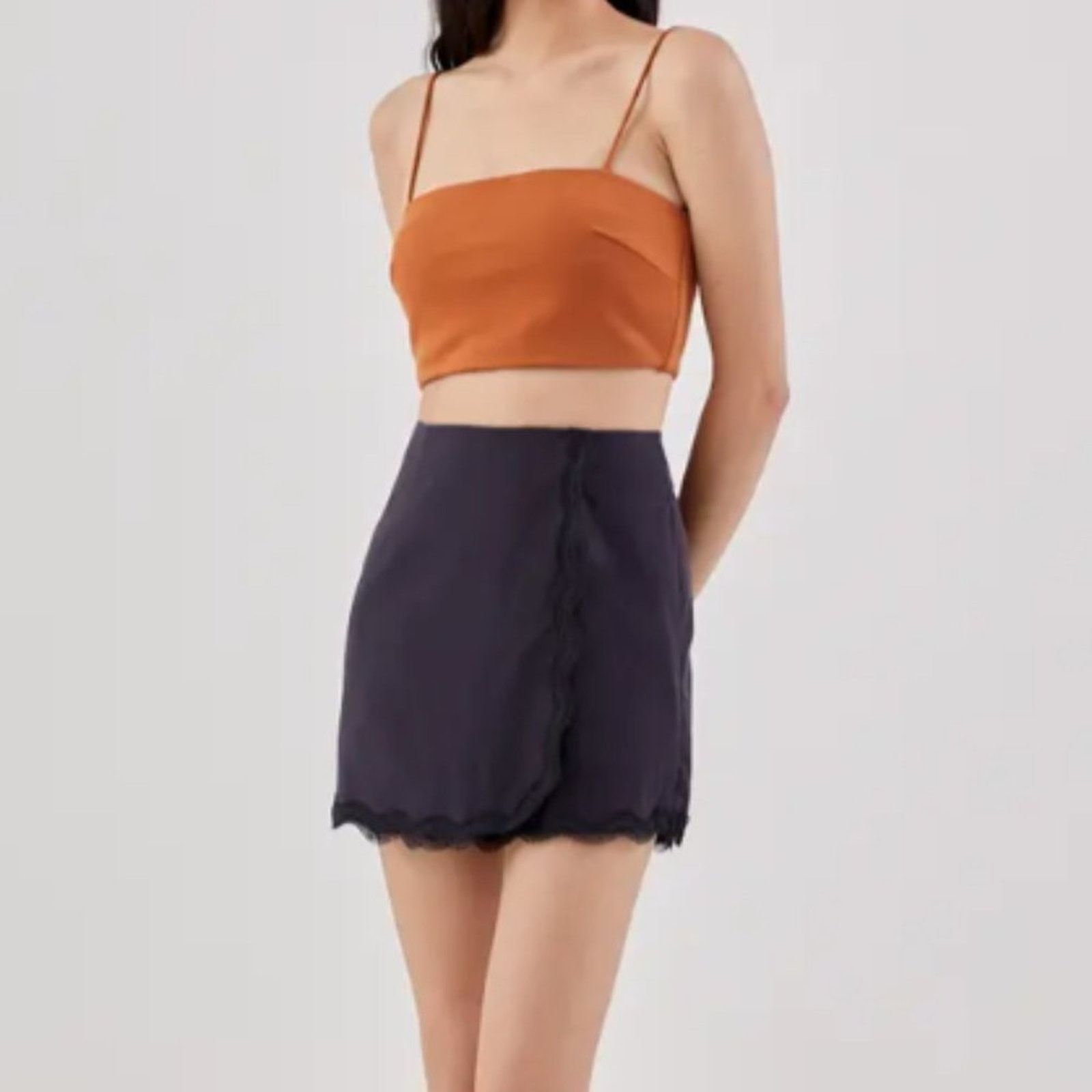 Other Love Bonito Navy Blue Linen Scallop Skorts Size 28" / US 6 / IT 42 - 5 Thumbnail