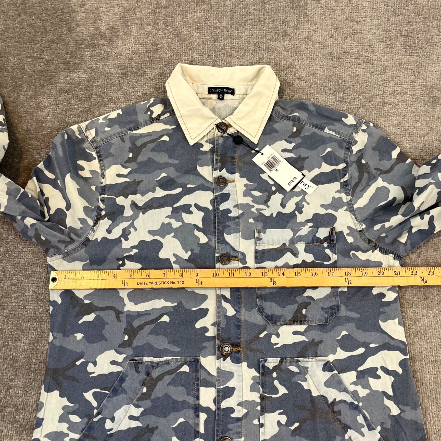 Vintage PAISLEY & Gray Shirt Mens Medium Blue Grey Camo Button Up Long Sleeve Collar NEW Size US M / EU 48-50 / 2 - 6 Thumbnail