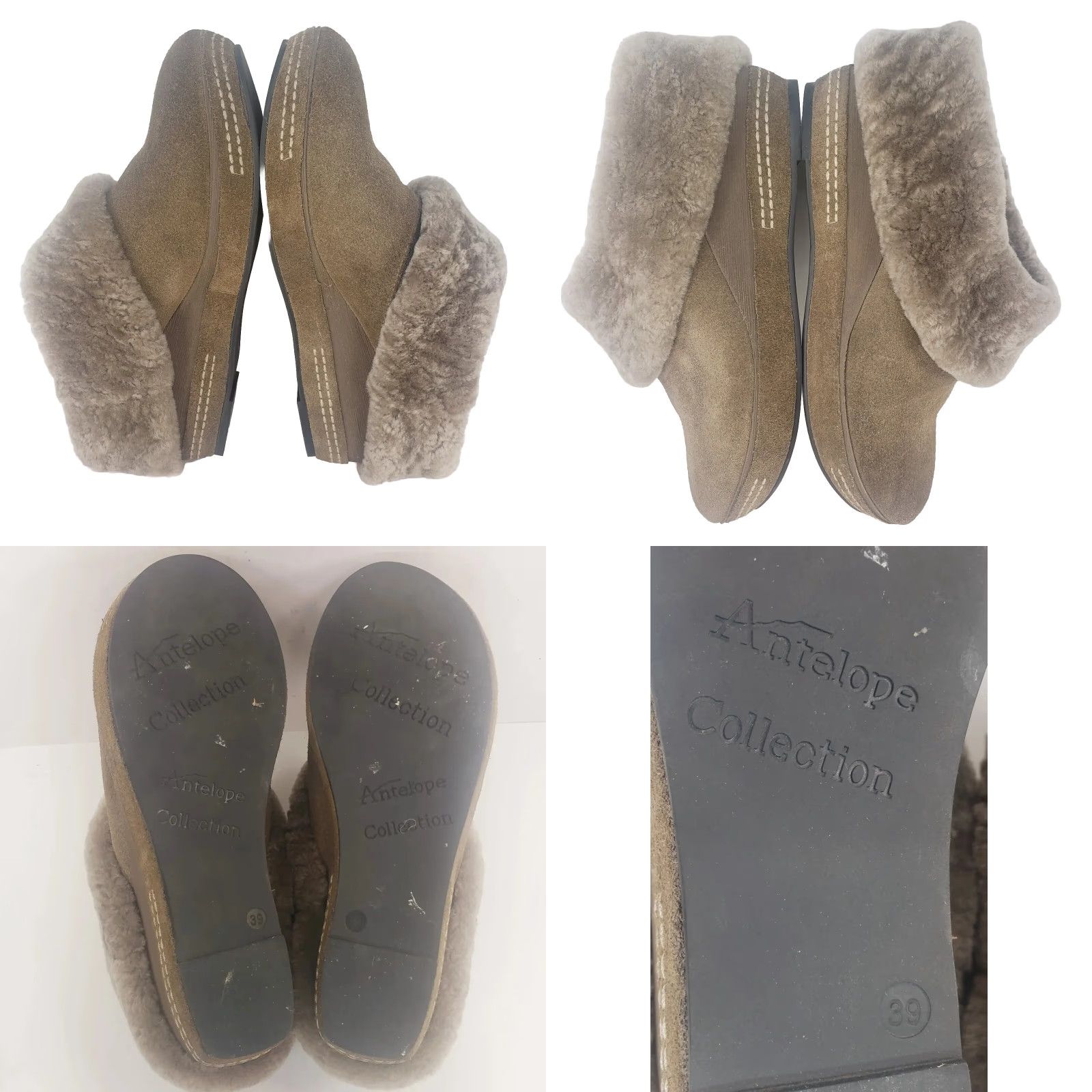 Olive ANTEOLOPE COLLECTION Olive Brown SUEDE WEDGE CLOGS Slip On Fur Lined Trim Womens 8 EU39 Size US 8 / IT 38 - 8 Thumbnail
